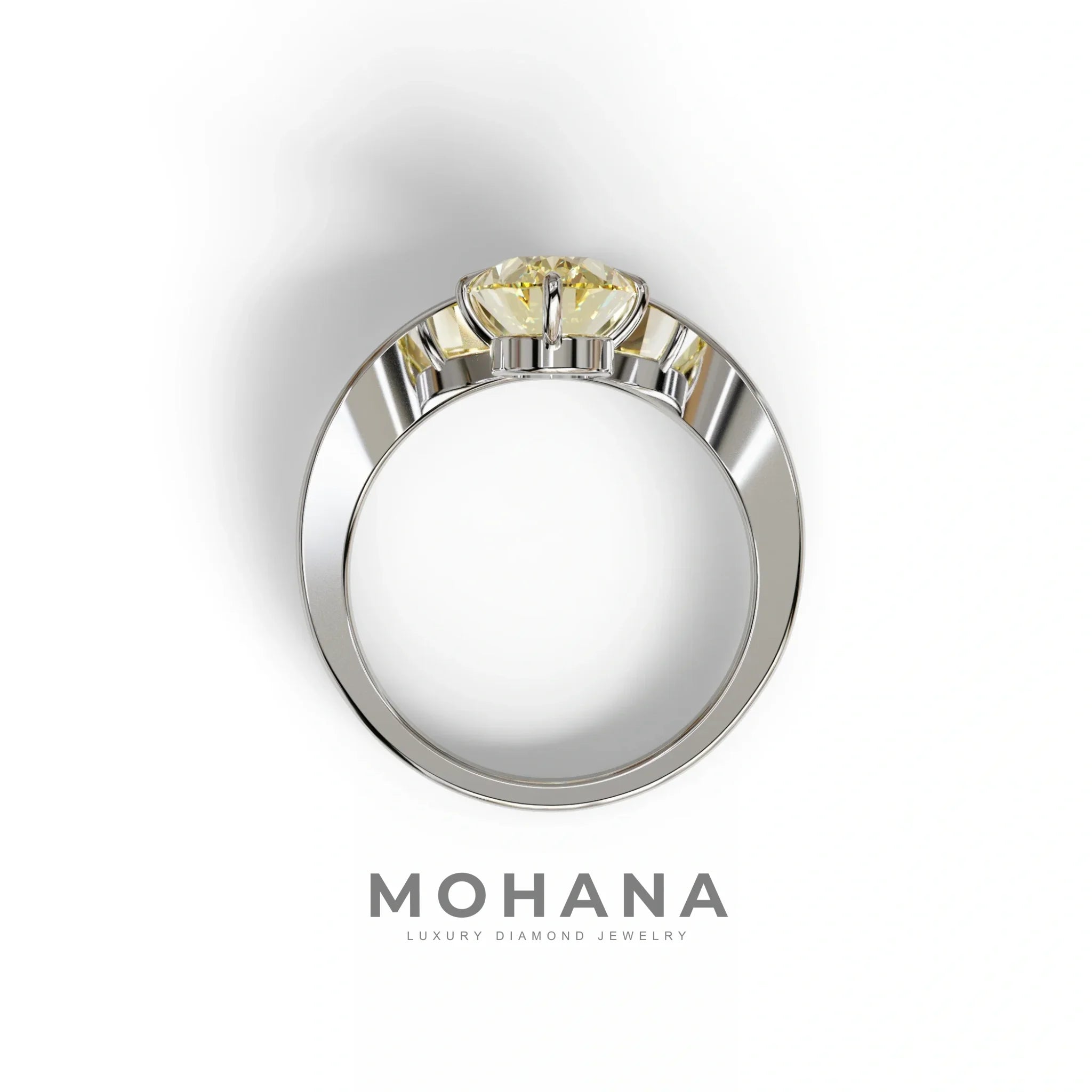 Nested 2 Carat Fancy Yellow Oval Cut Solitaire Lab Grown Diamond Engagement Ring - Aura