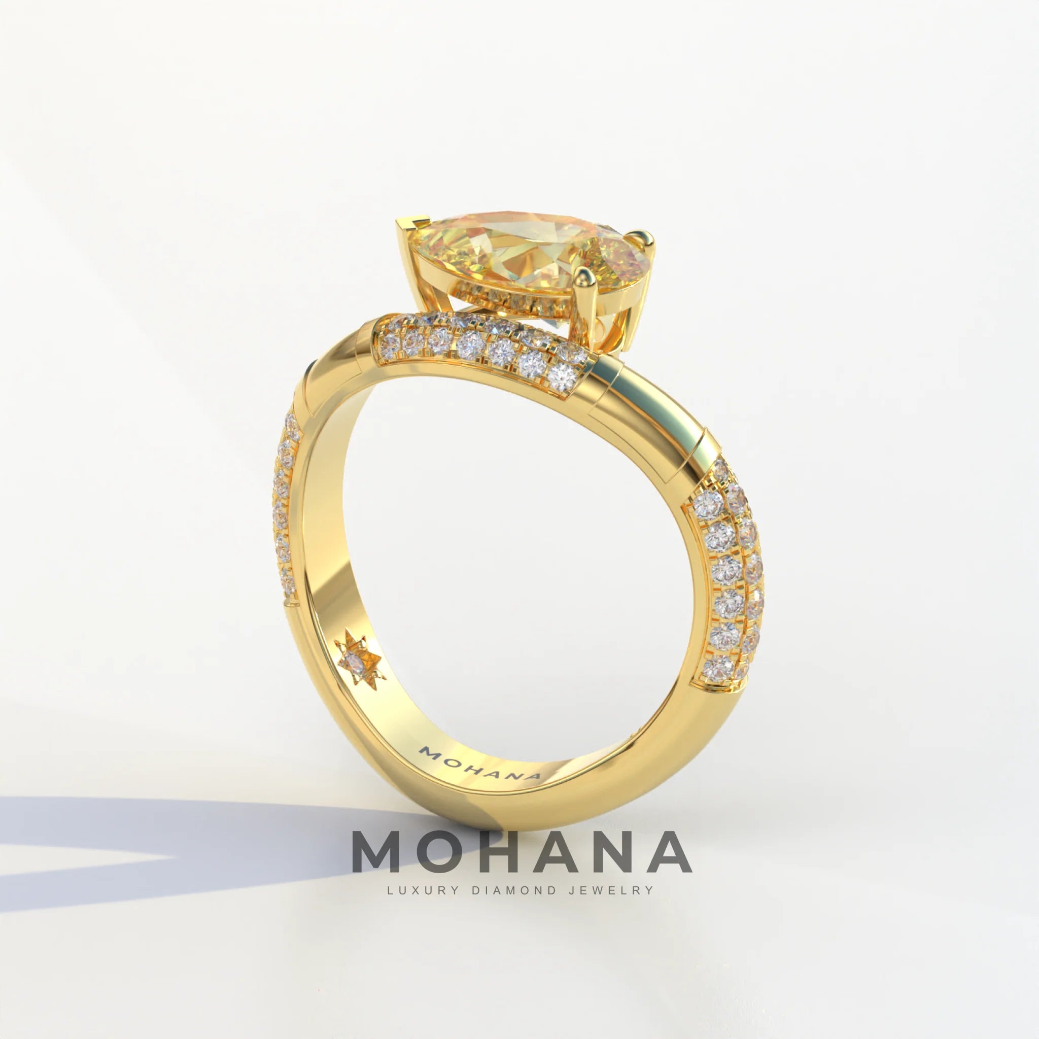 2 Carat East-West Fancy Yellow Pear Cut Lab Diamond Engagement Ring - J’Lure