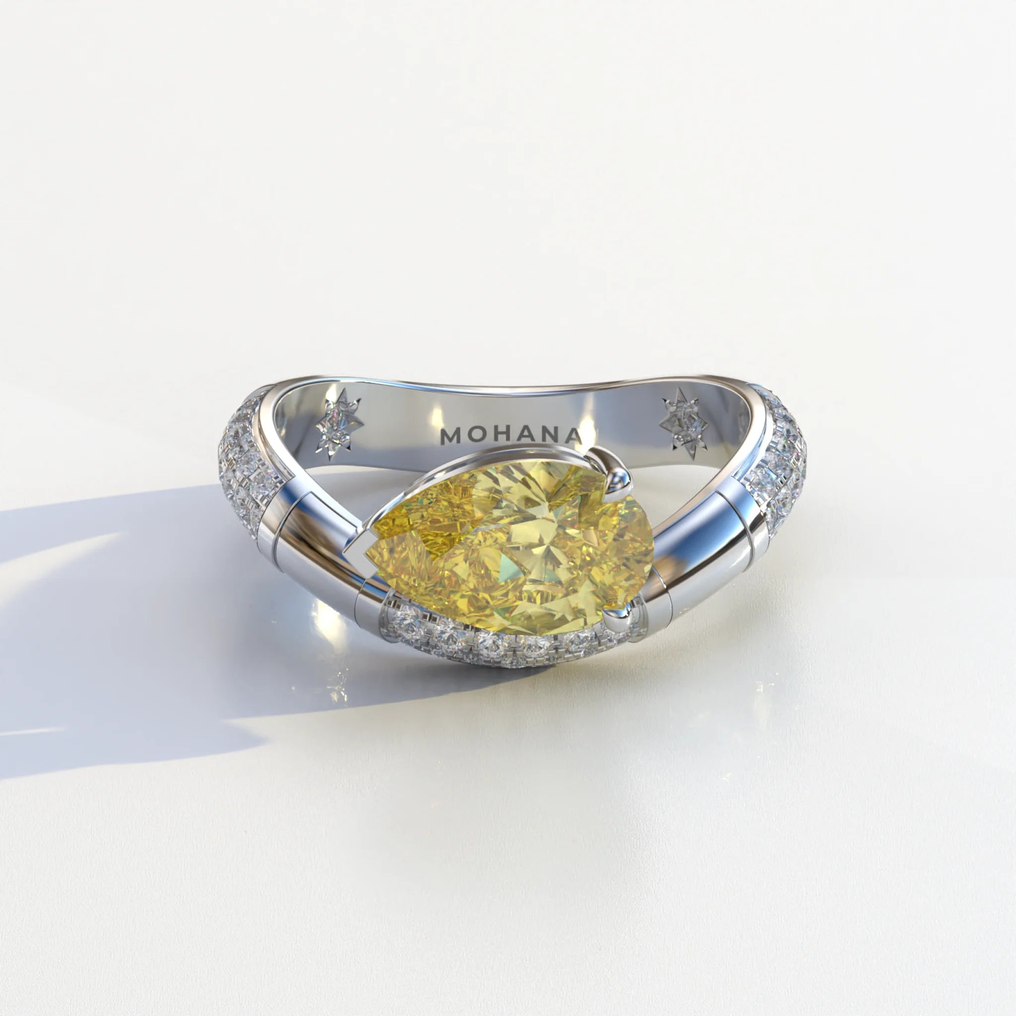 2 Carat East-West Fancy Yellow Pear Cut Lab Diamond Engagement Ring - J’Lure - 10K Solid Gold / White Gold