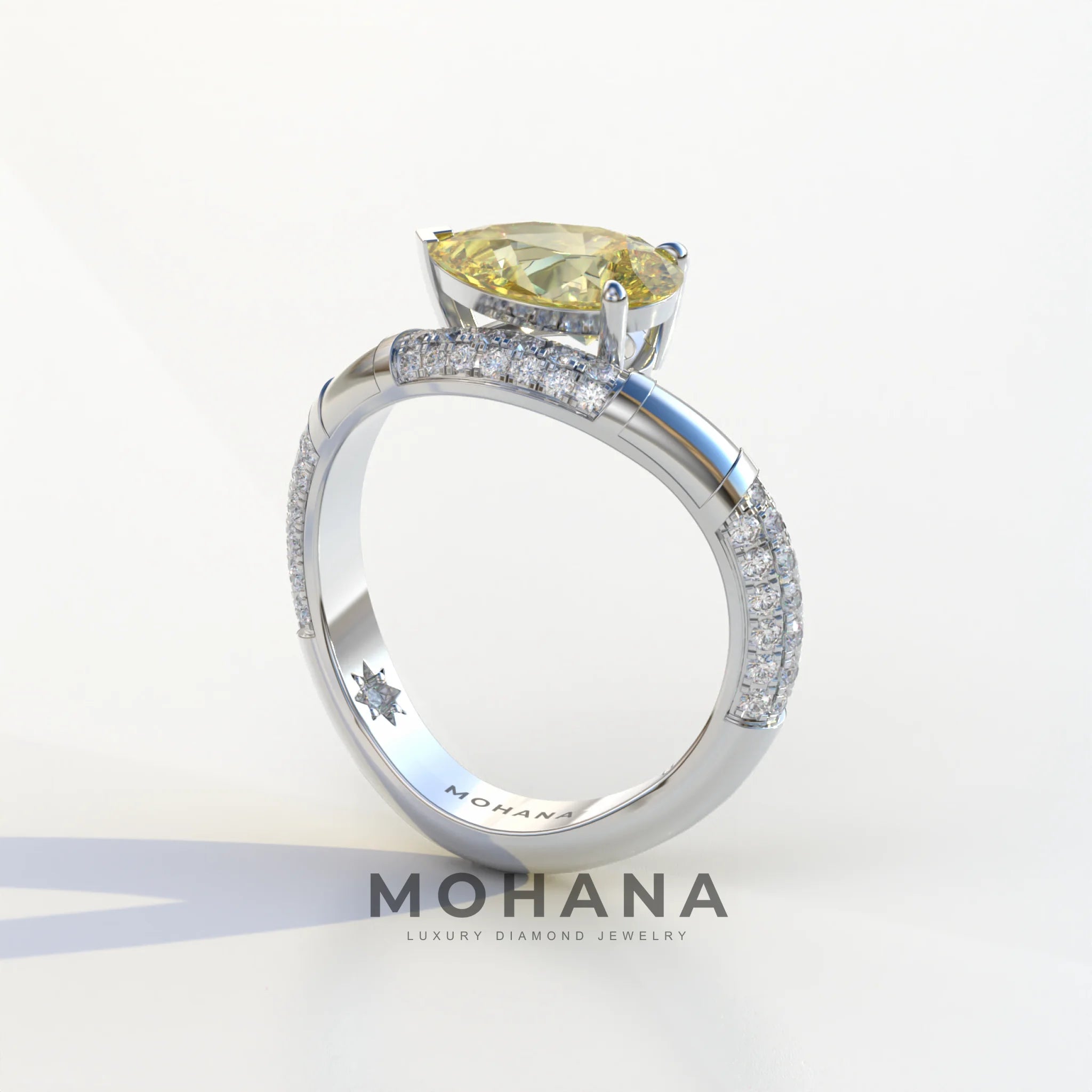 2 Carat East-West Fancy Yellow Pear Cut Lab Diamond Engagement Ring - J’Lure