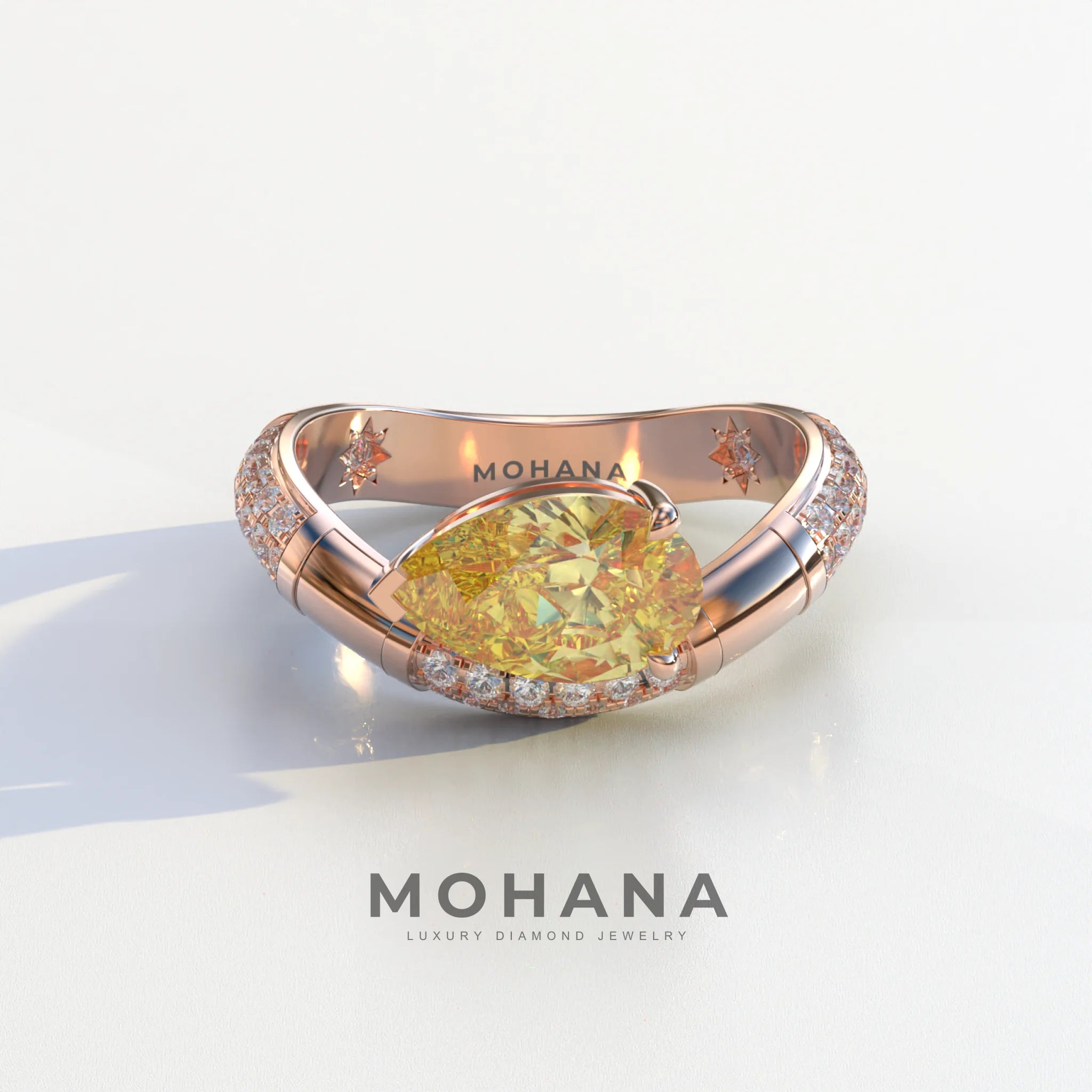 2 Carat East-West Fancy Yellow Pear Cut Lab Diamond Engagement Ring - J’Lure - 10K Solid Gold / Rose Gold
