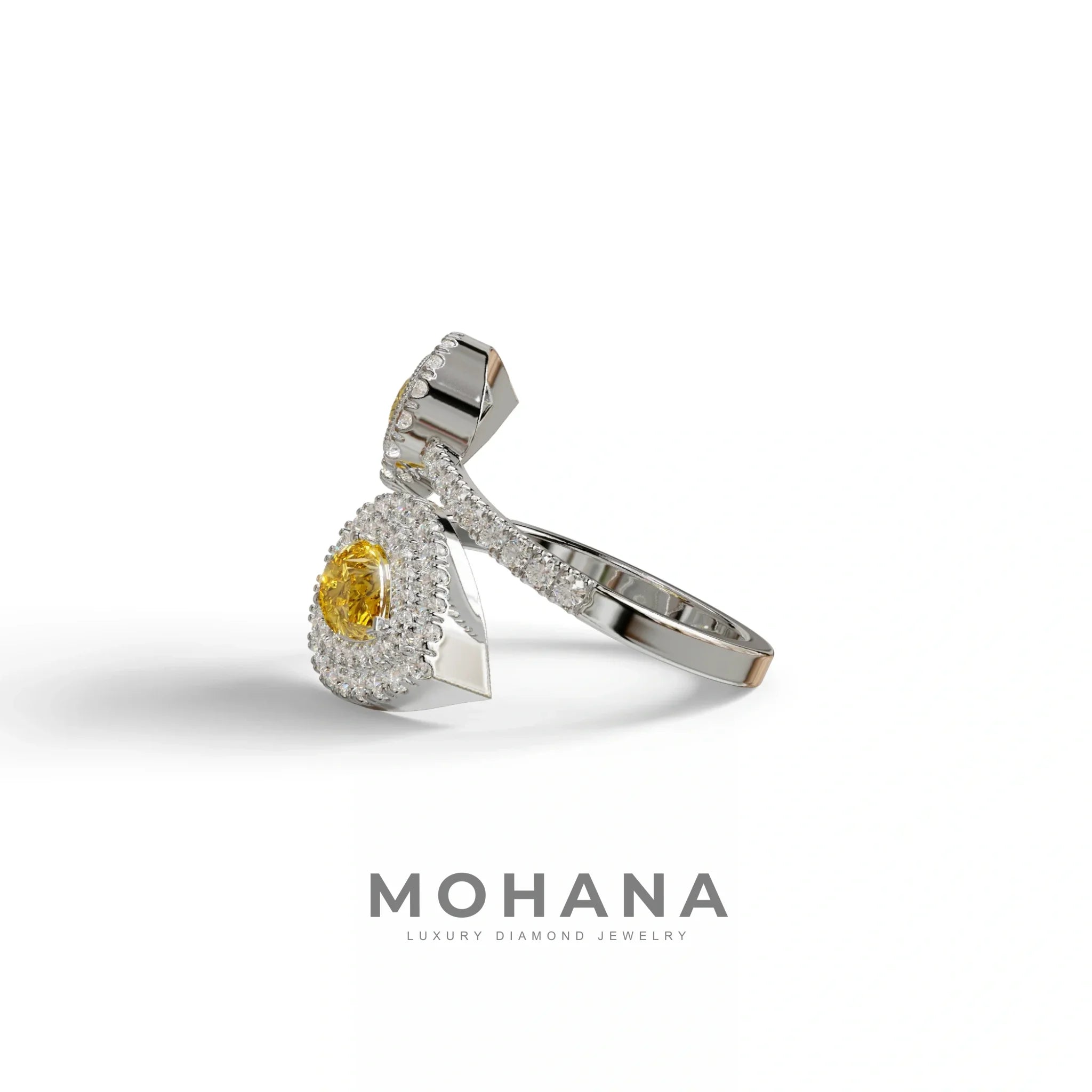 2 Carat Yellow Pear Cut Halo & Pave Lab Grown Diamond Ring - Ahurissant