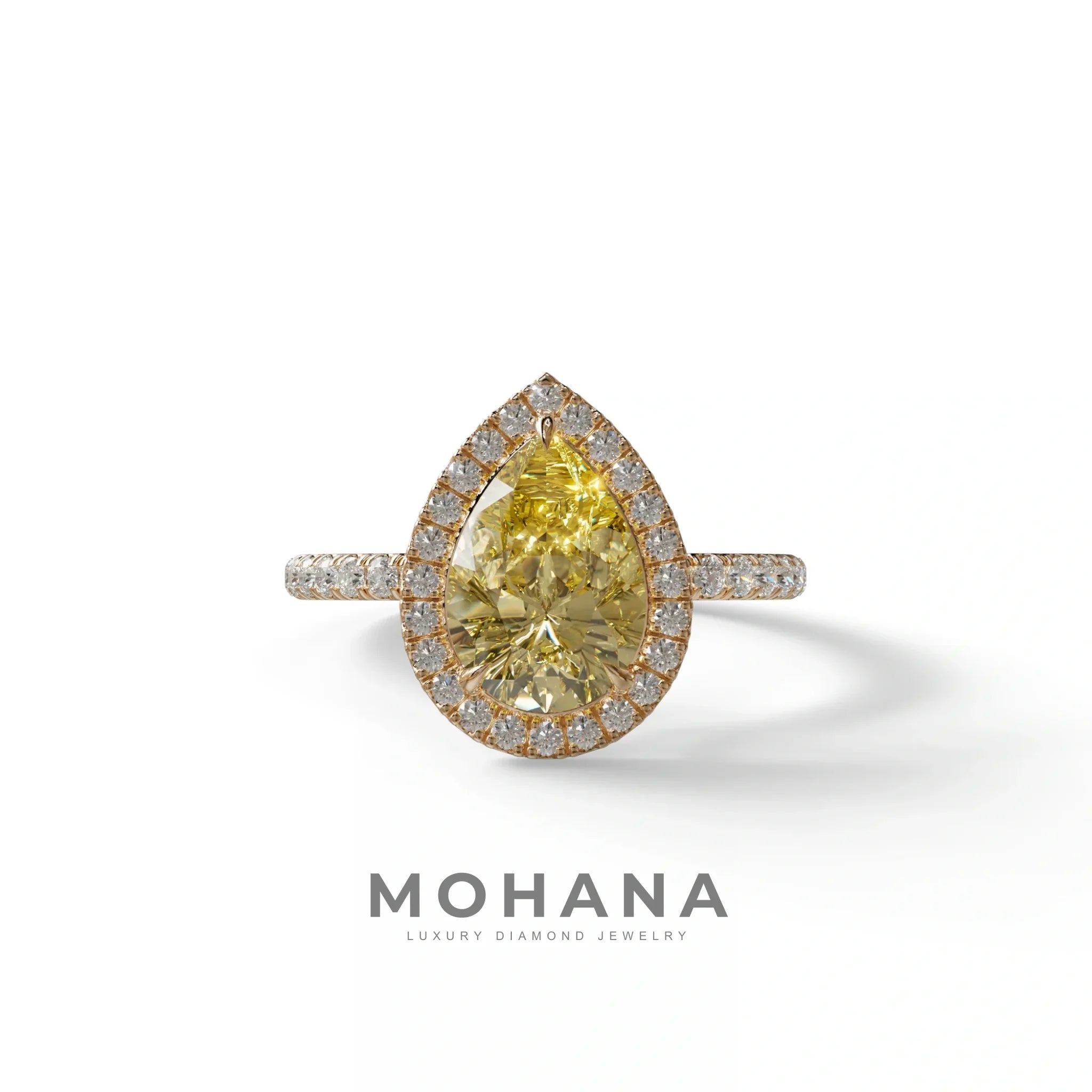 2 Carat Yellow Pear Cut Halo & Pave Lab Diamond Ring - Glam Deck - 10K Solid Gold / Rose Gold