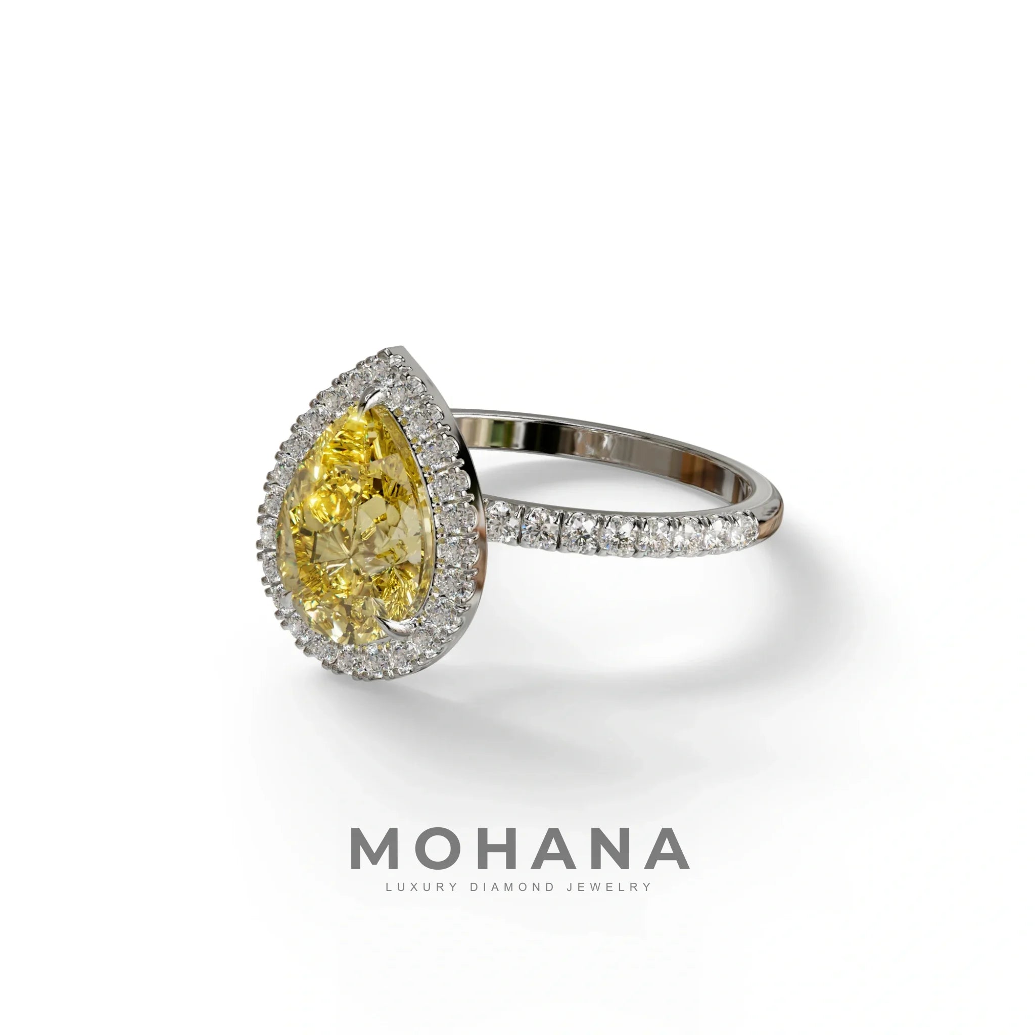 2 Carat Yellow Pear Cut Halo & Pave Lab Diamond Ring - Glam Deck