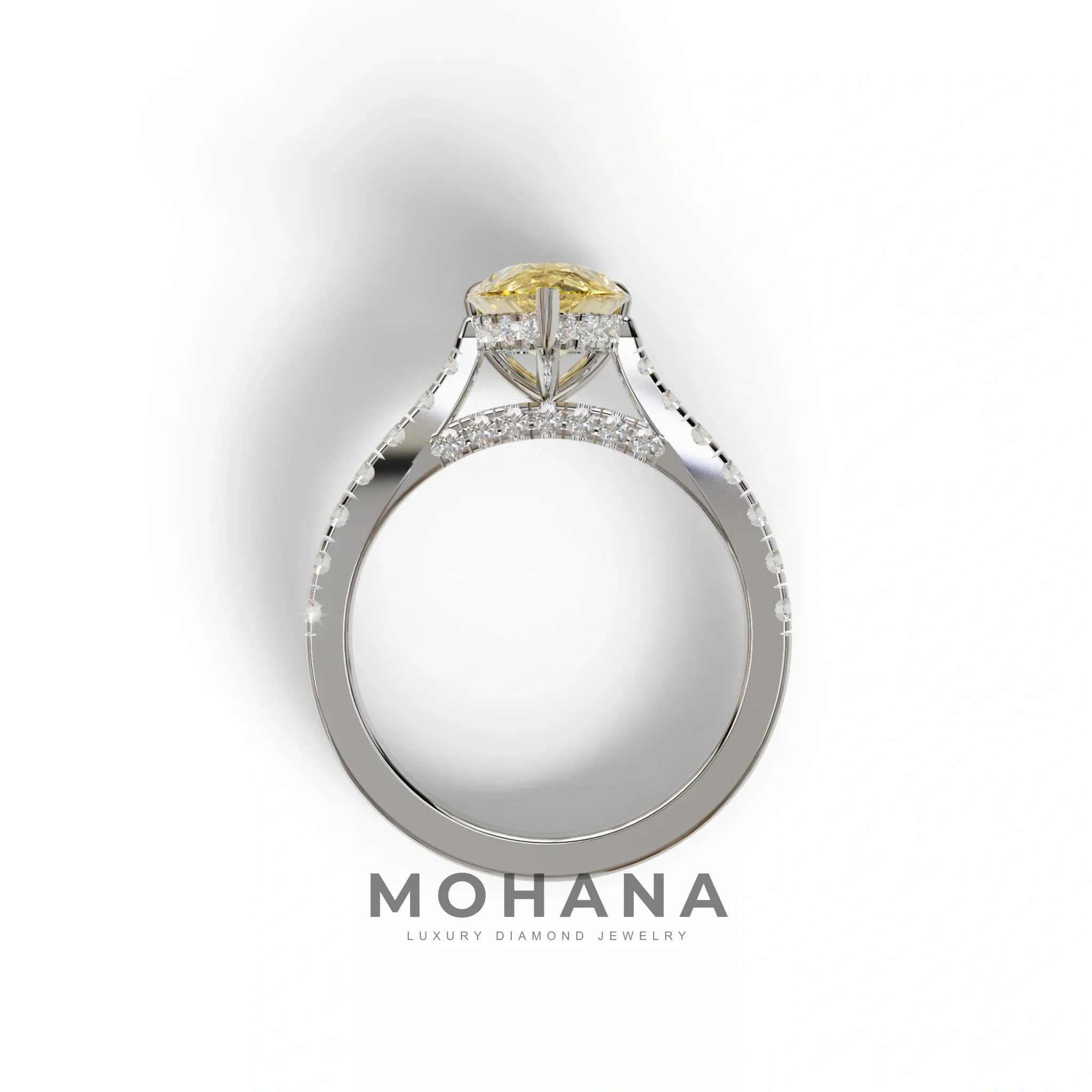 2 Carat Yellow Pear Shaped Hidden Halo Lab Diamond Engagement Ring - Teardrop