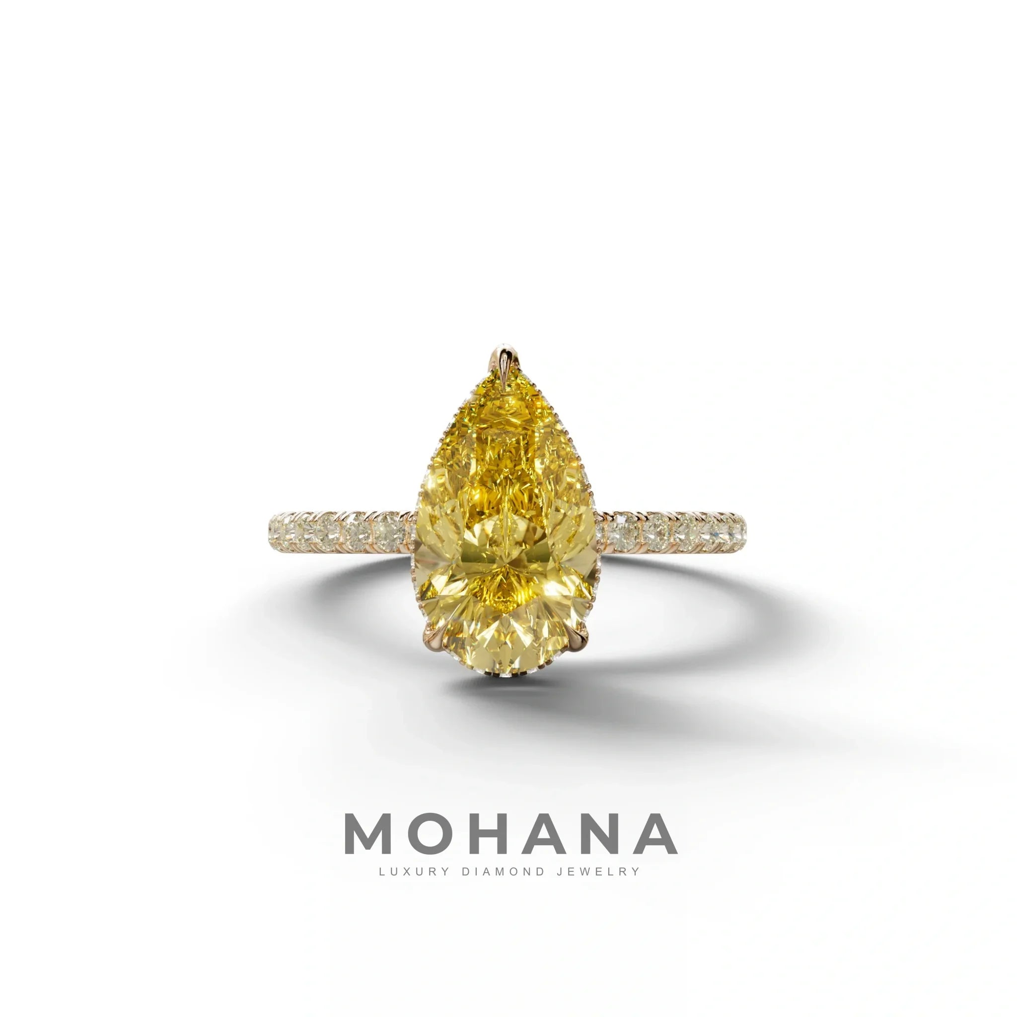 2 Carat Yellow Pear Cut Hidden Halo & Pave Lab Diamond Ring - 10K Solid Gold / Rose Gold