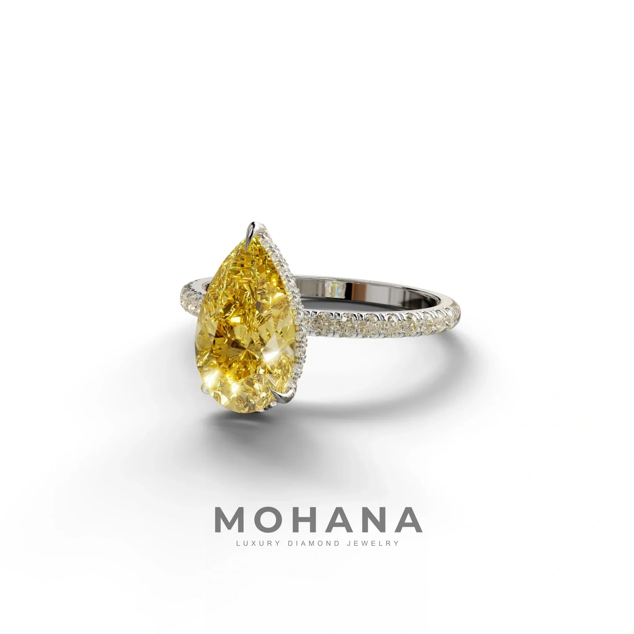 2 Carat Yellow Pear Cut Hidden Halo & Pave Lab Diamond Ring