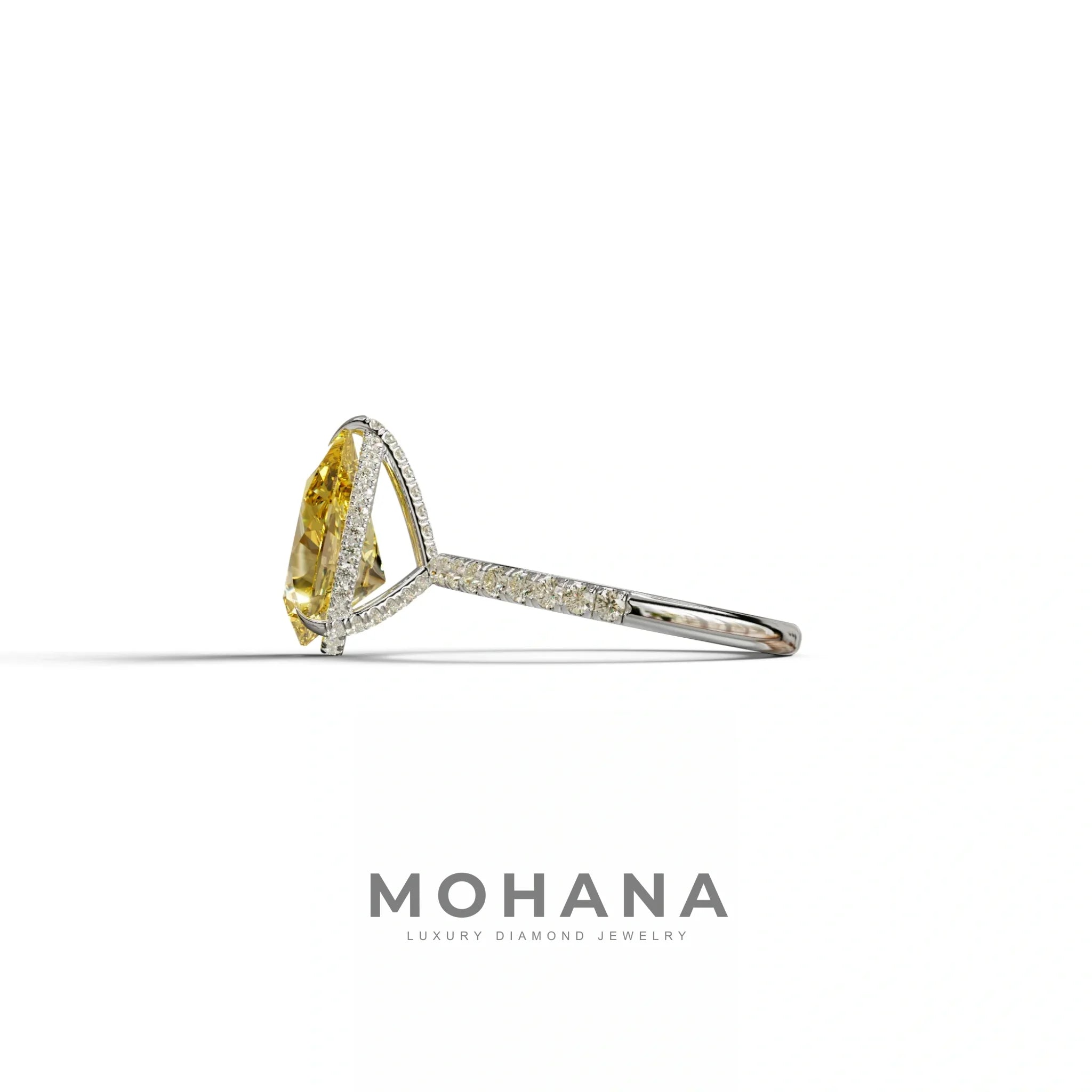 2 Carat Yellow Pear Cut Hidden Halo & Pave Lab Diamond Ring