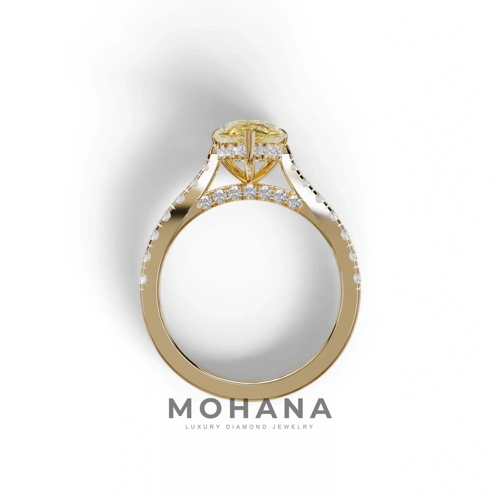 2 Carat Yellow Pear Shaped Hidden Halo Lab Diamond Engagement Ring - Teardrop