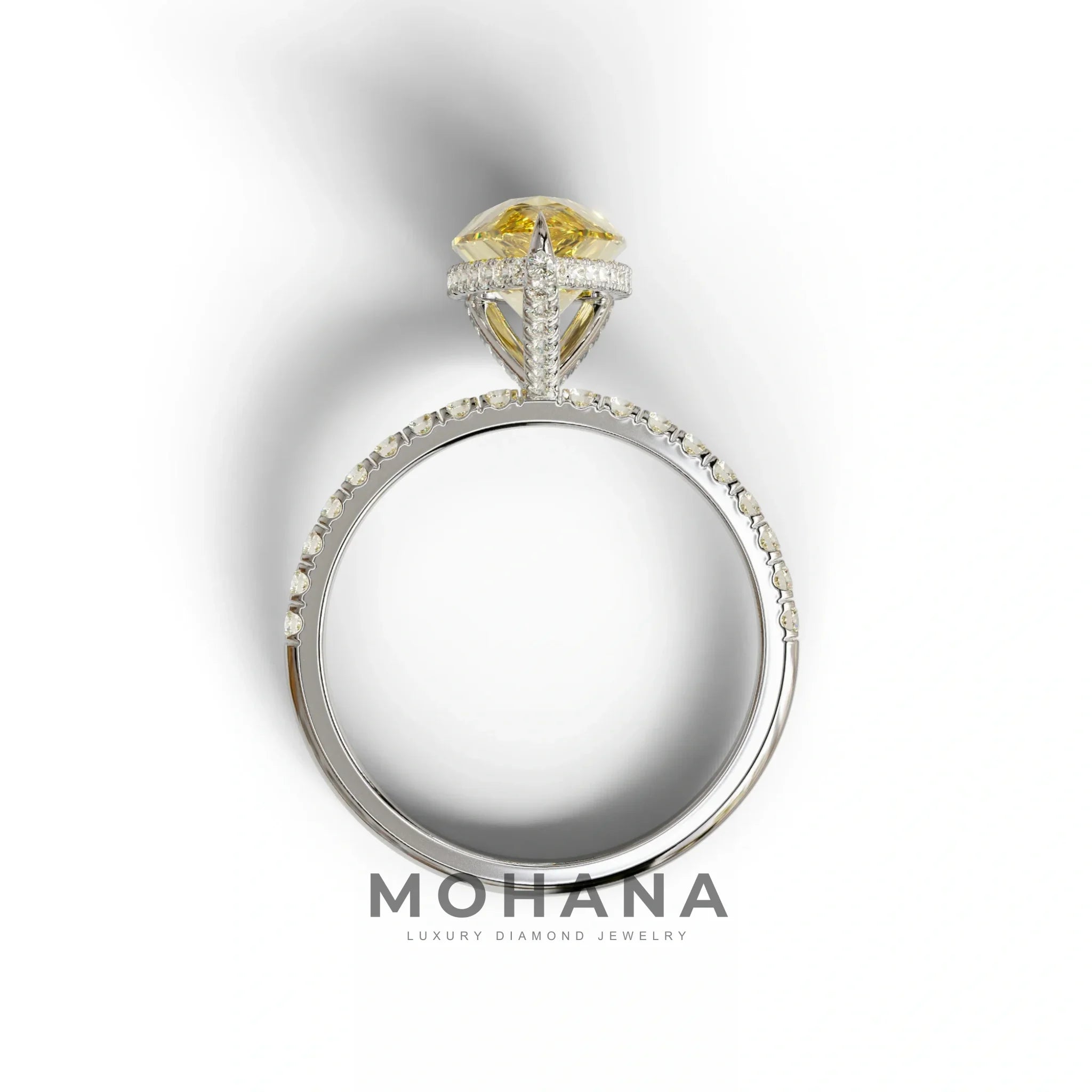 2 Carat Yellow Pear Cut Hidden Halo & Pave Lab Diamond Ring