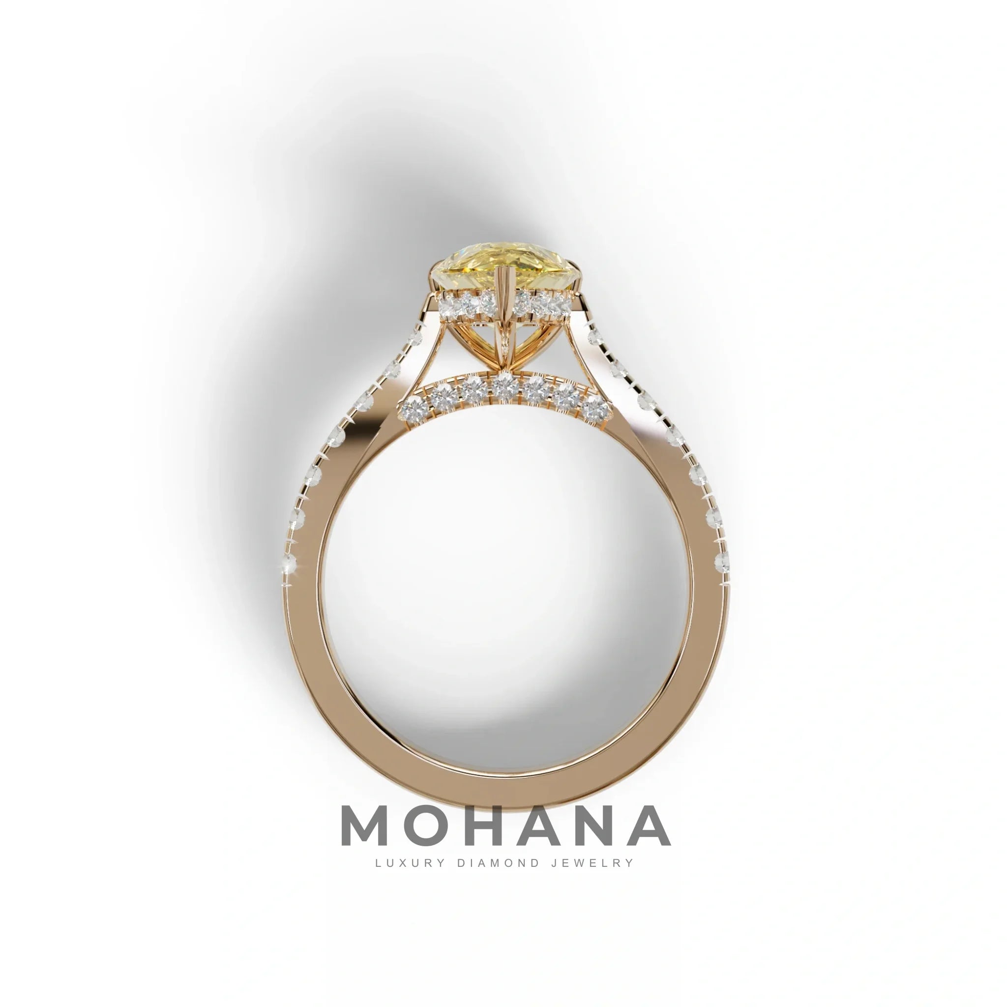 2 Carat Yellow Pear Shaped Hidden Halo Lab Diamond Engagement Ring - Teardrop