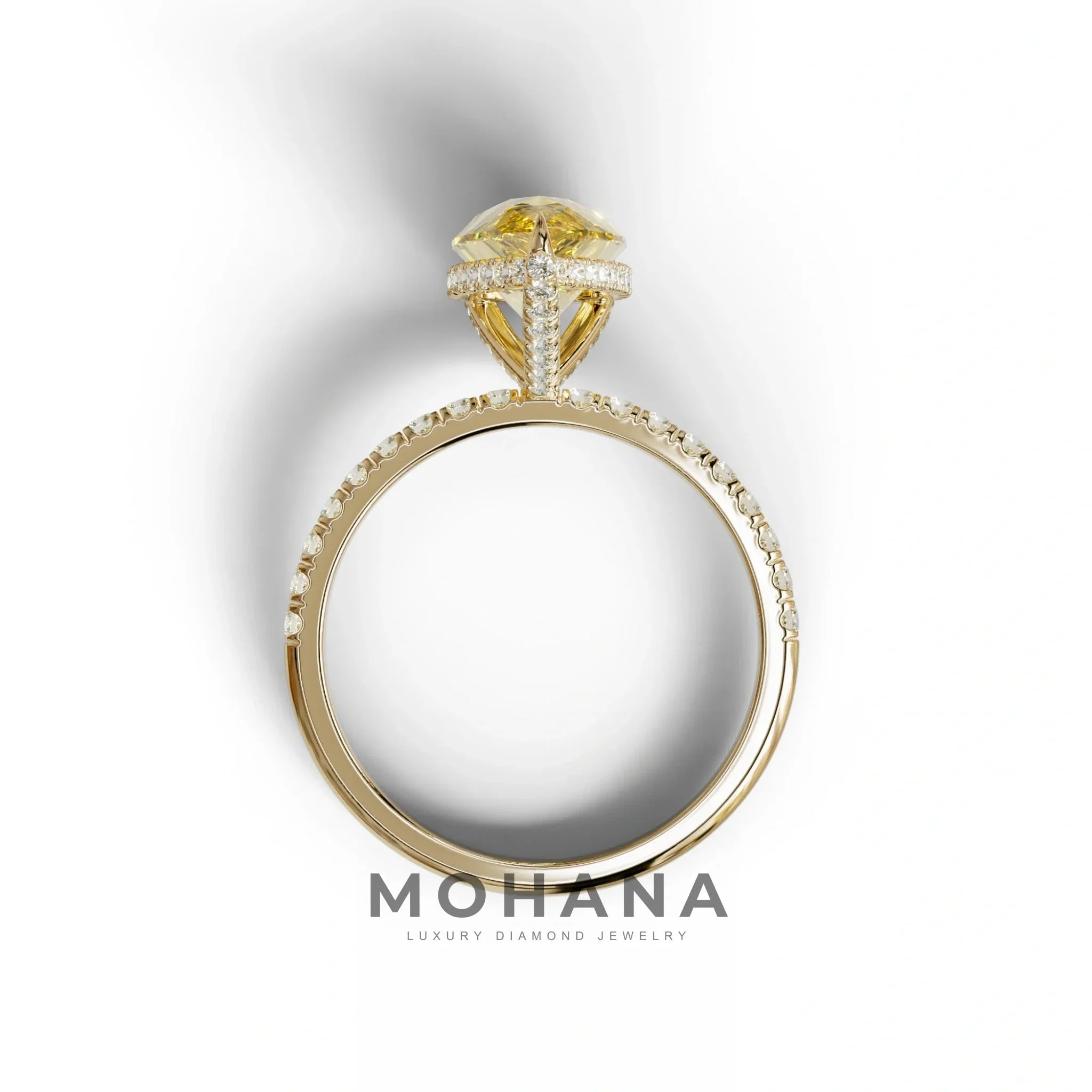2 Carat Yellow Pear Cut Hidden Halo & Pave Lab Diamond Ring