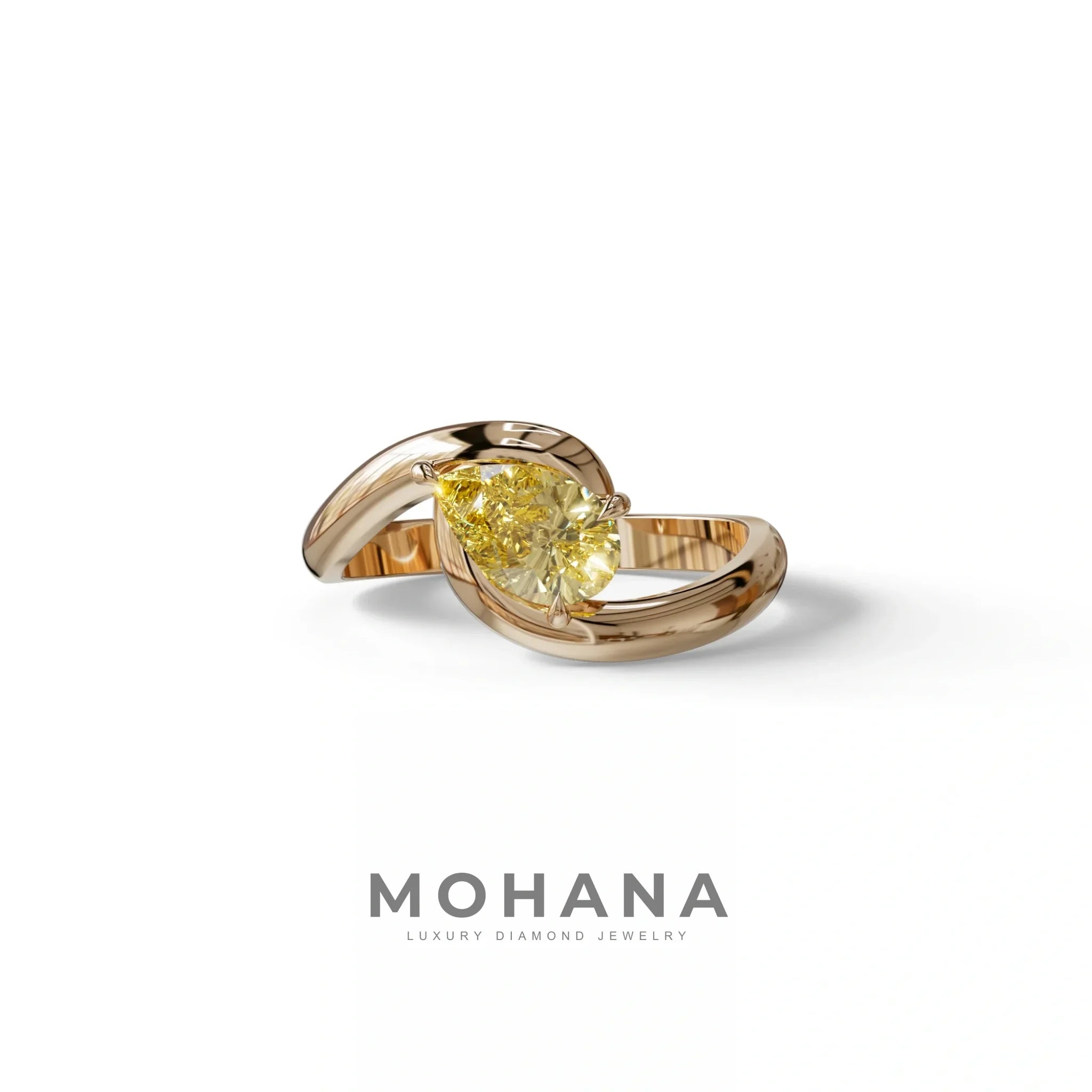 2 Carat Yellow Pear Cut Solitaire Lab Grown Diamond Ring - Maniya - 10K Solid Gold / Rose Gold