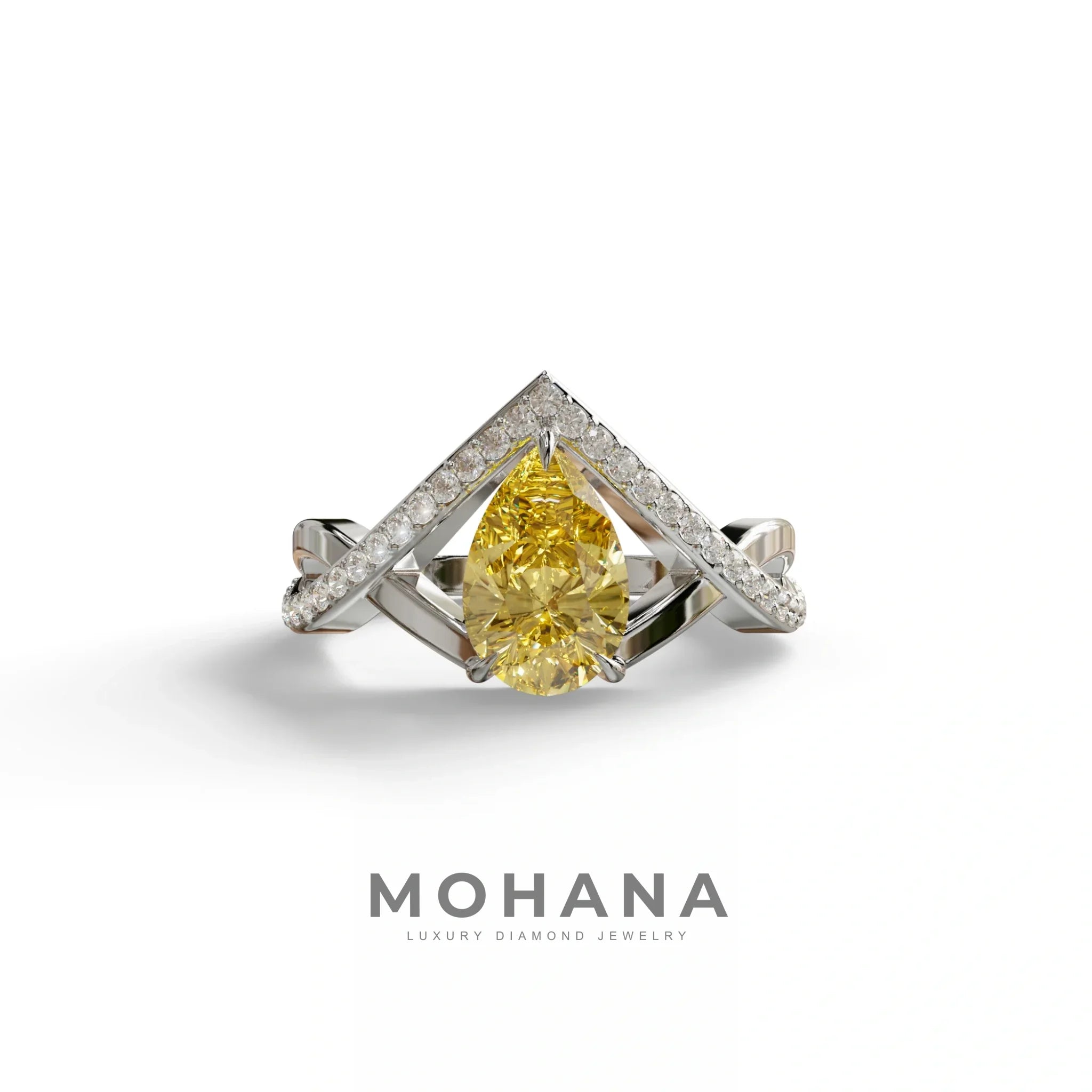 2 Carat Yellow Pear Cut Tear Drop Lab Diamond Ring - Glamly - 10K Solid Gold / White Gold