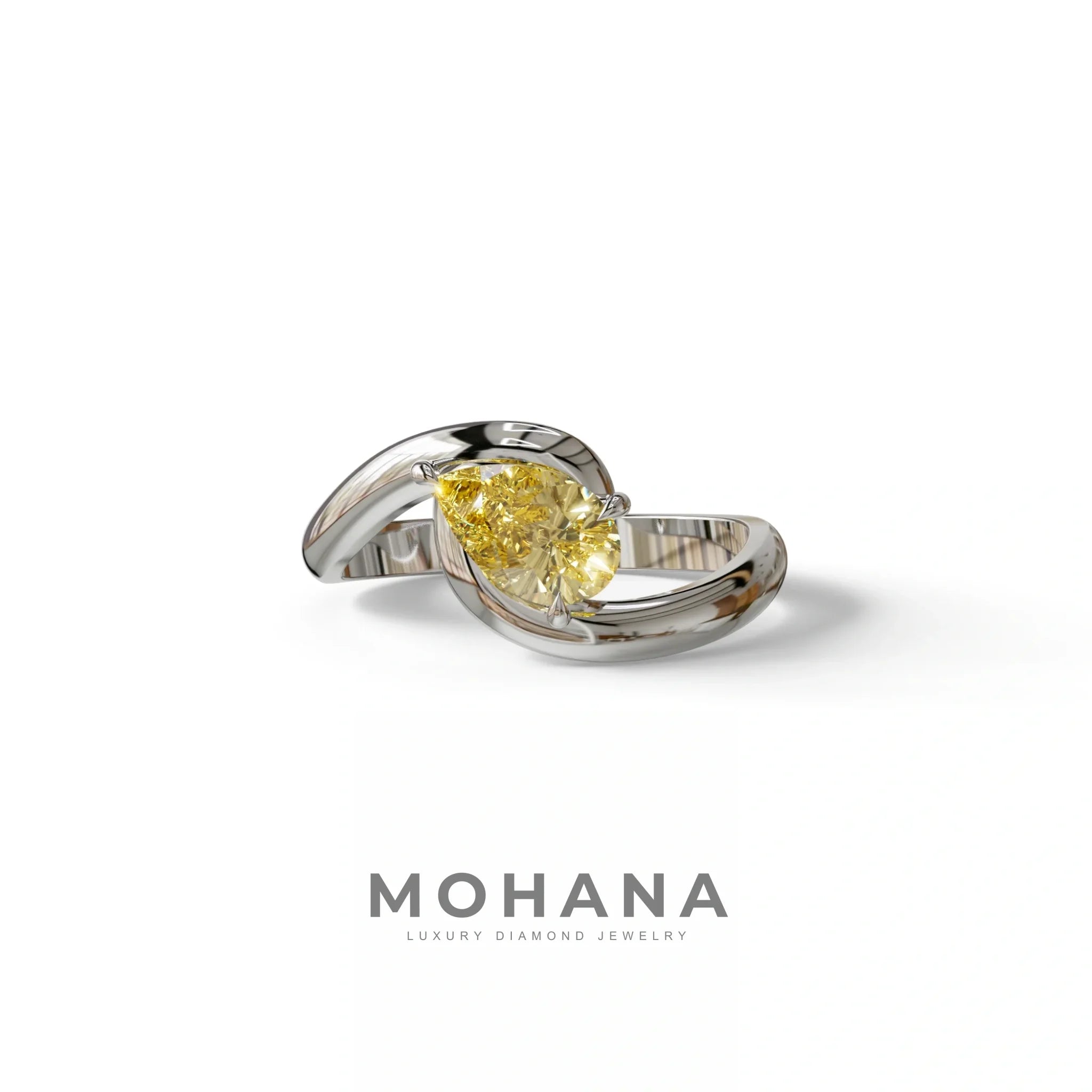 2 Carat Yellow Pear Cut Solitaire Lab Grown Diamond Ring - Maniya - 10K Solid Gold / White Gold