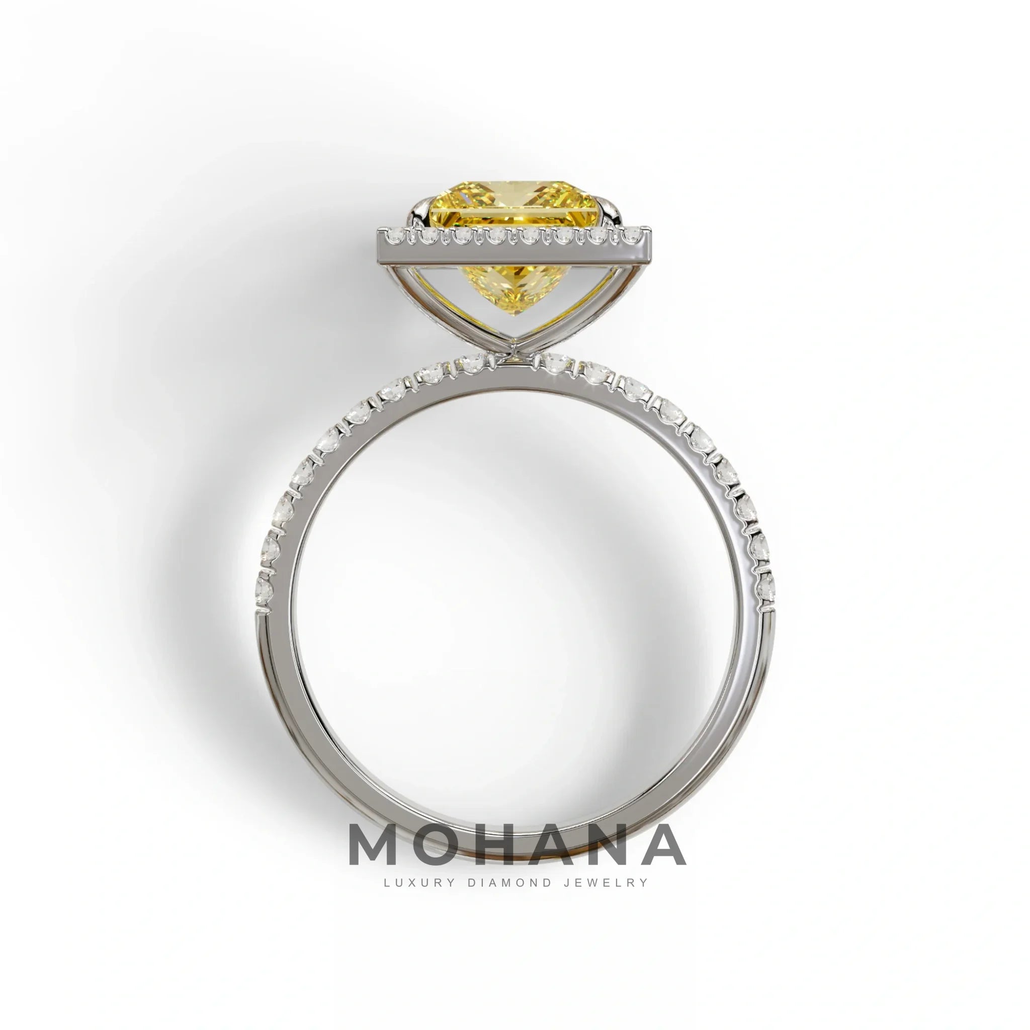 2 Carat Yellow Princess Cut Halo & Pave Lab Diamond Ring - Diamond Prime