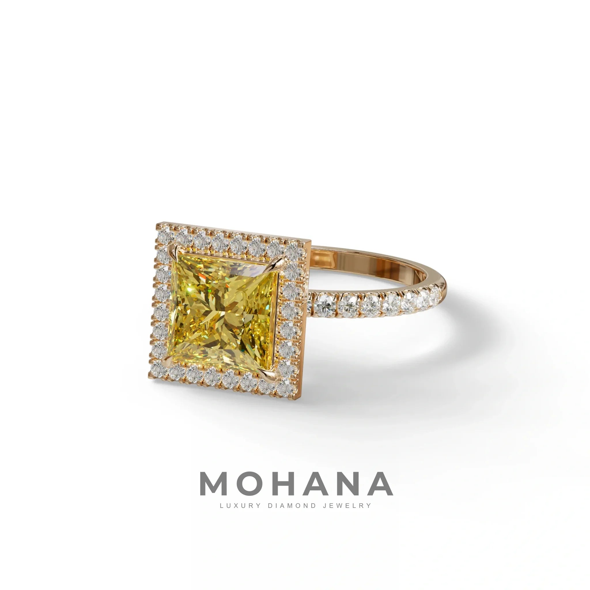 2 Carat Yellow Princess Cut Halo & Pave Lab Diamond Ring - Diamond Prime