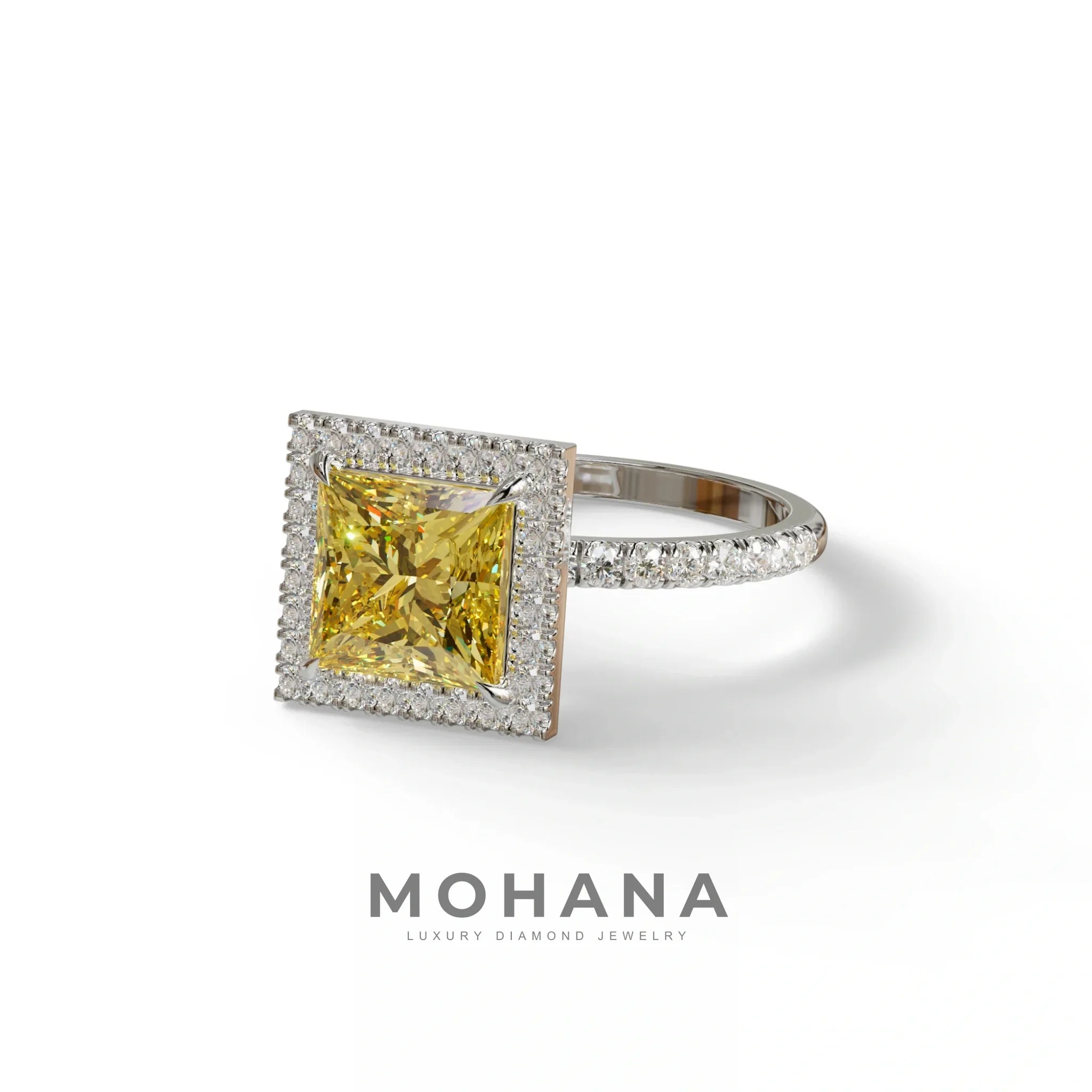 2 Carat Yellow Princess Cut Halo & Pave Lab Diamond Ring - Diamond Prime
