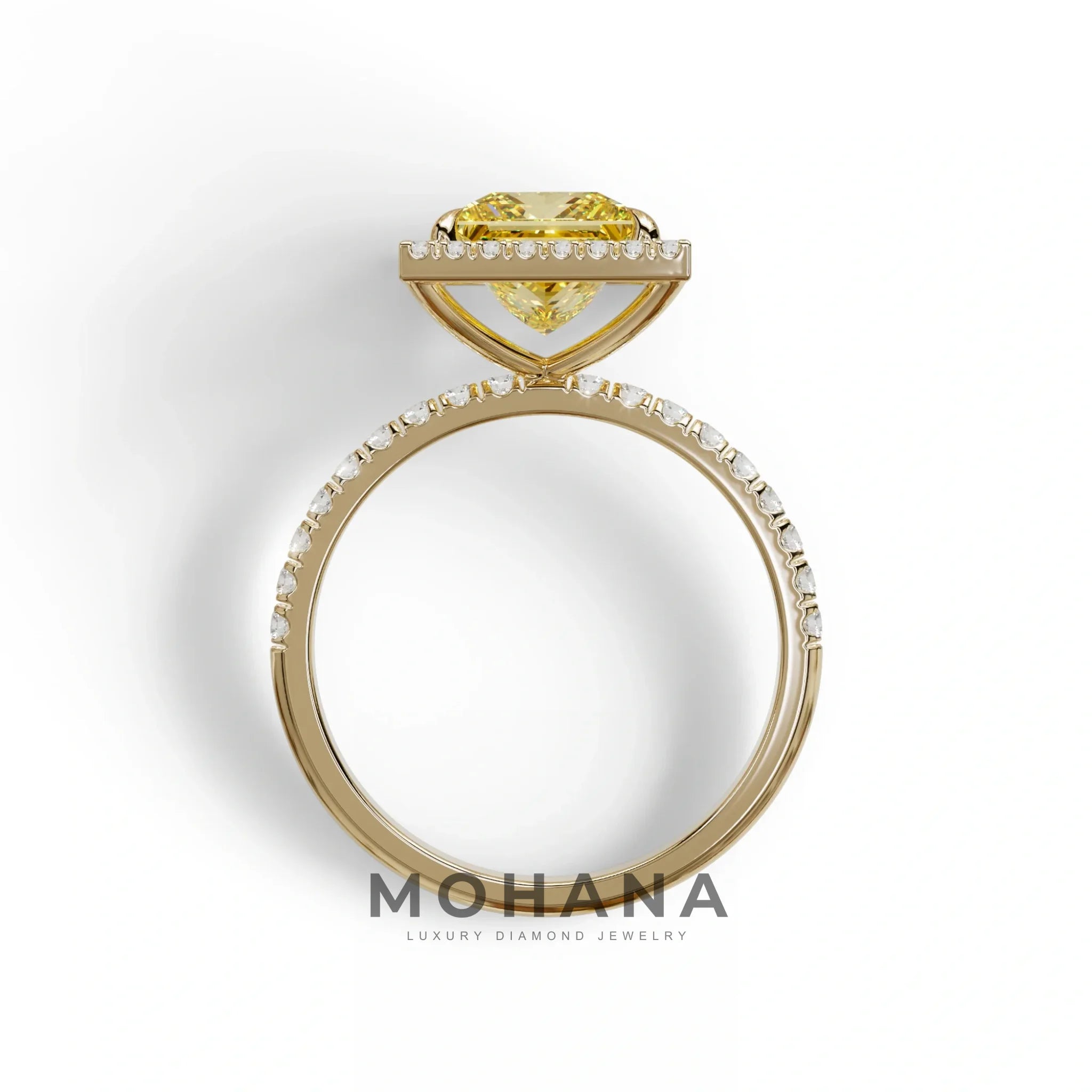 2 Carat Yellow Princess Cut Halo & Pave Lab Diamond Ring - Diamond Prime