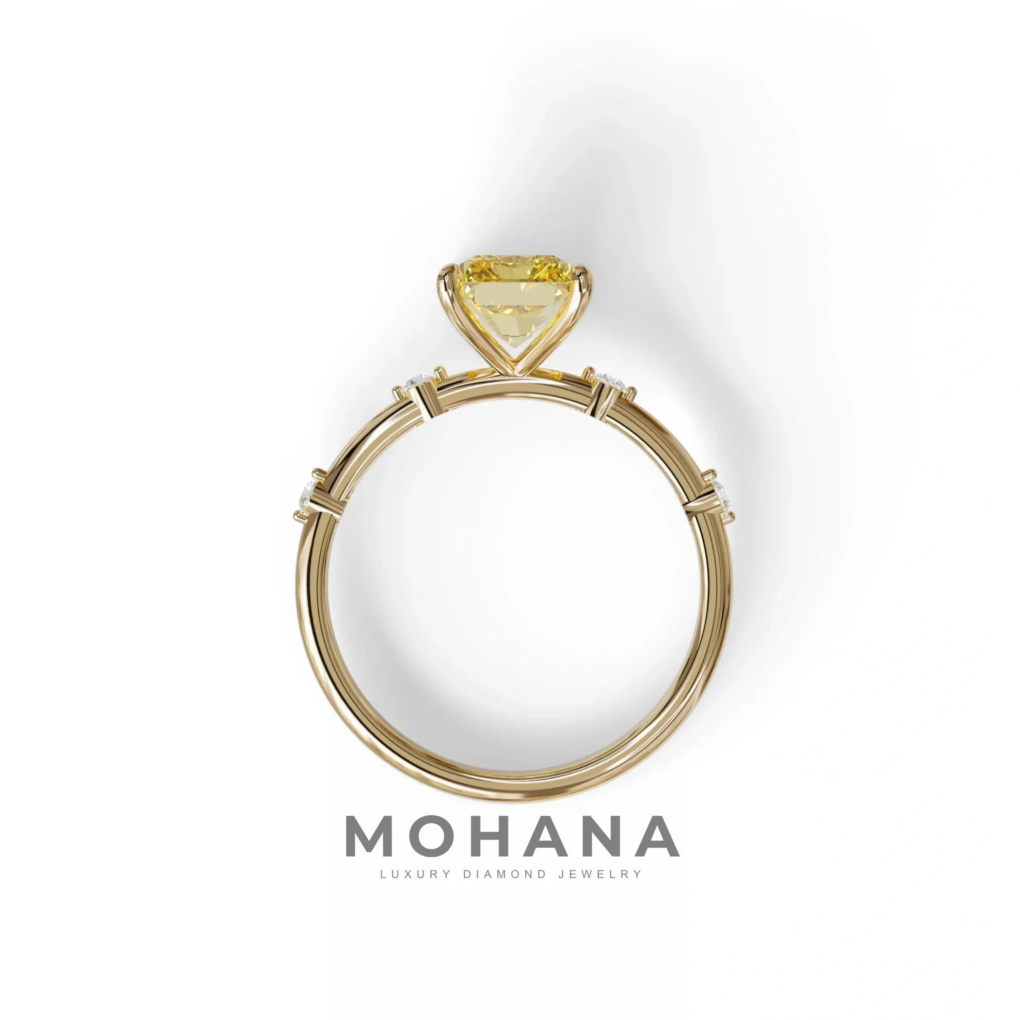 2 Ct Fancy Vivid Yellow Radiant Cut Lab Grown Diamond Engagement Ring | Space-Chanel Setting - Elaria