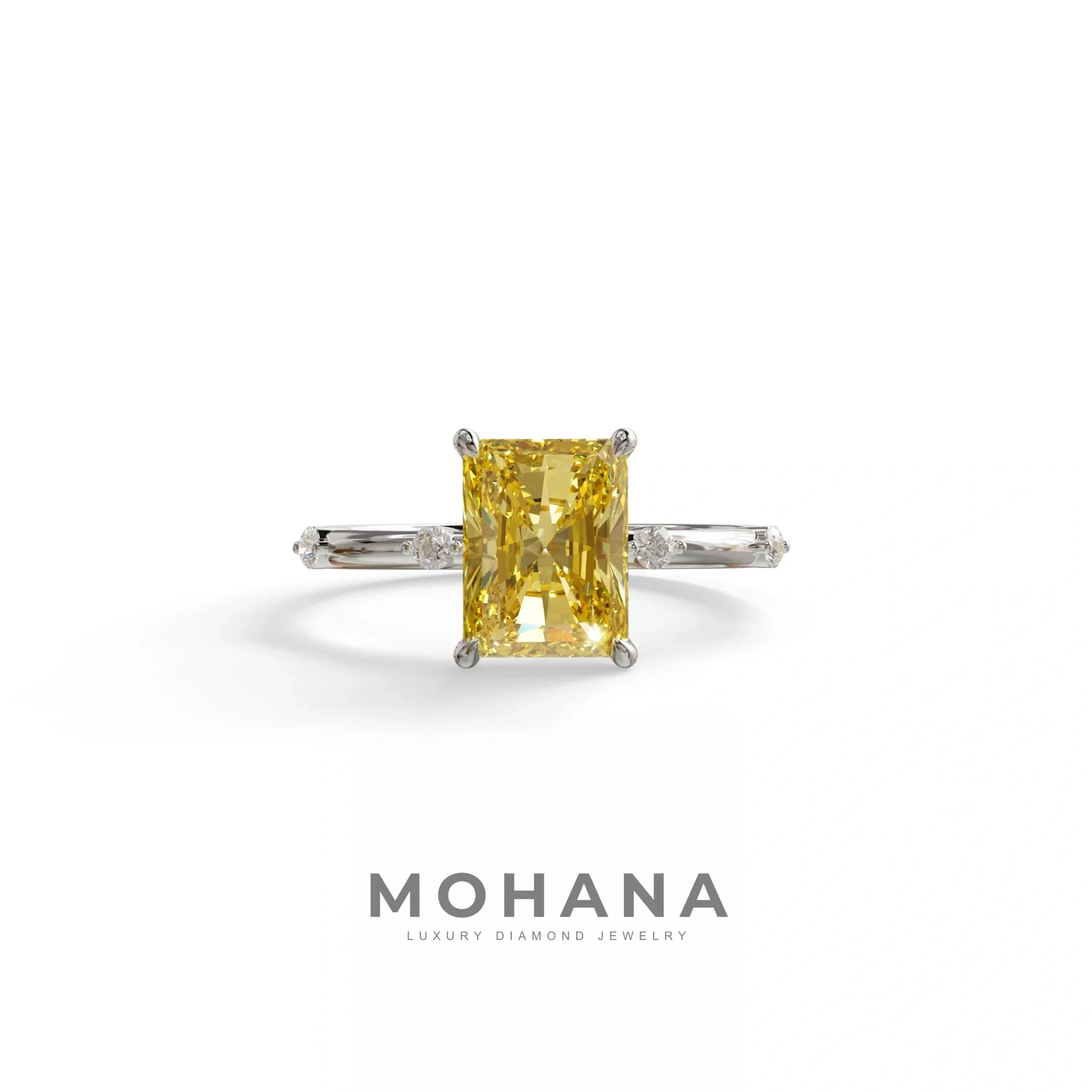 2 Ct Fancy Vivid Yellow Radiant Cut Lab Grown Diamond Engagement Ring | Space-Chanel Setting - Elaria - 10K Solid Gold
