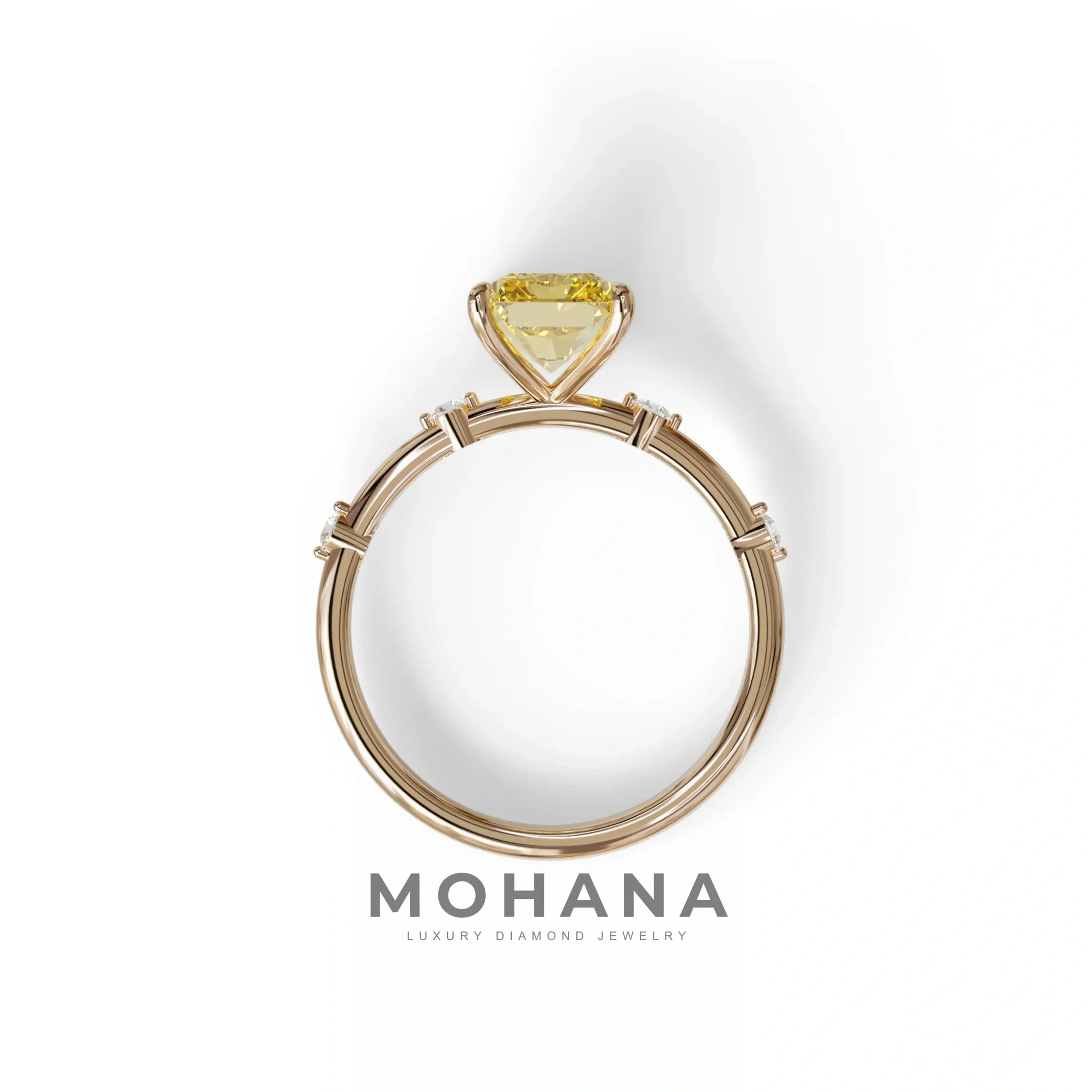 2 Ct Fancy Vivid Yellow Radiant Cut Lab Grown Diamond Engagement Ring | Space-Chanel Setting - Elaria