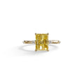 2 Ct Fancy Vivid Yellow Radiant Cut Lab Grown Diamond Engagement Ring | Space-Chanel Setting - Elaria - 10K Solid Gold