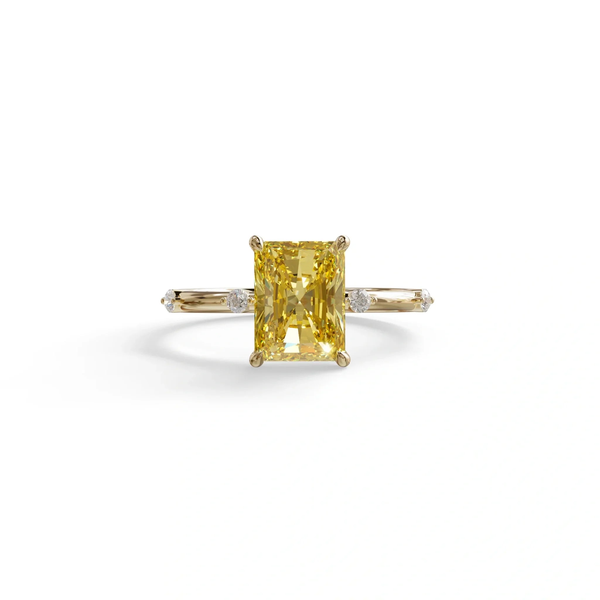 2 Ct Fancy Vivid Yellow Radiant Cut Lab Grown Diamond Engagement Ring | Space-Chanel Setting - Elaria - 10K Solid Gold