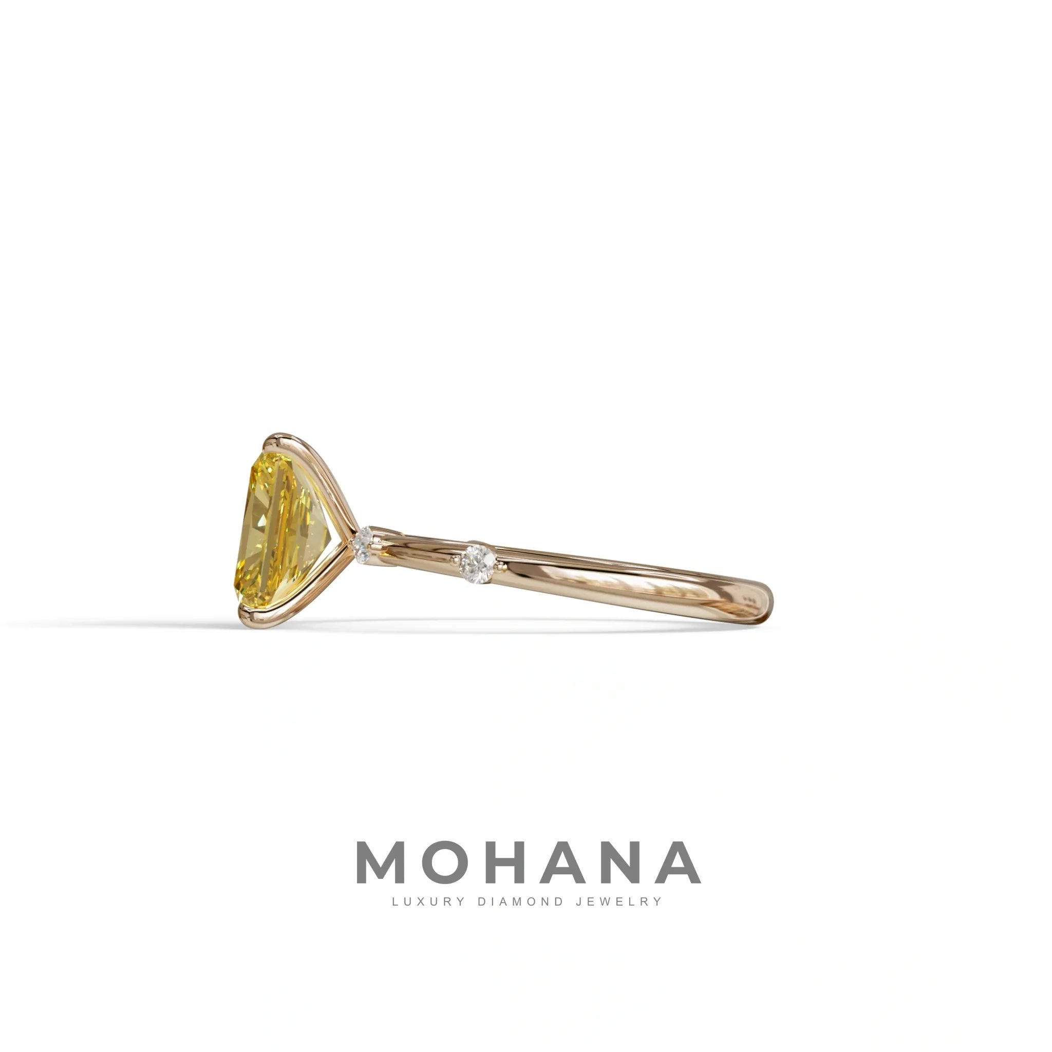 2 Ct Fancy Vivid Yellow Radiant Cut Lab Grown Diamond Engagement Ring | Space-Chanel Setting - Elaria