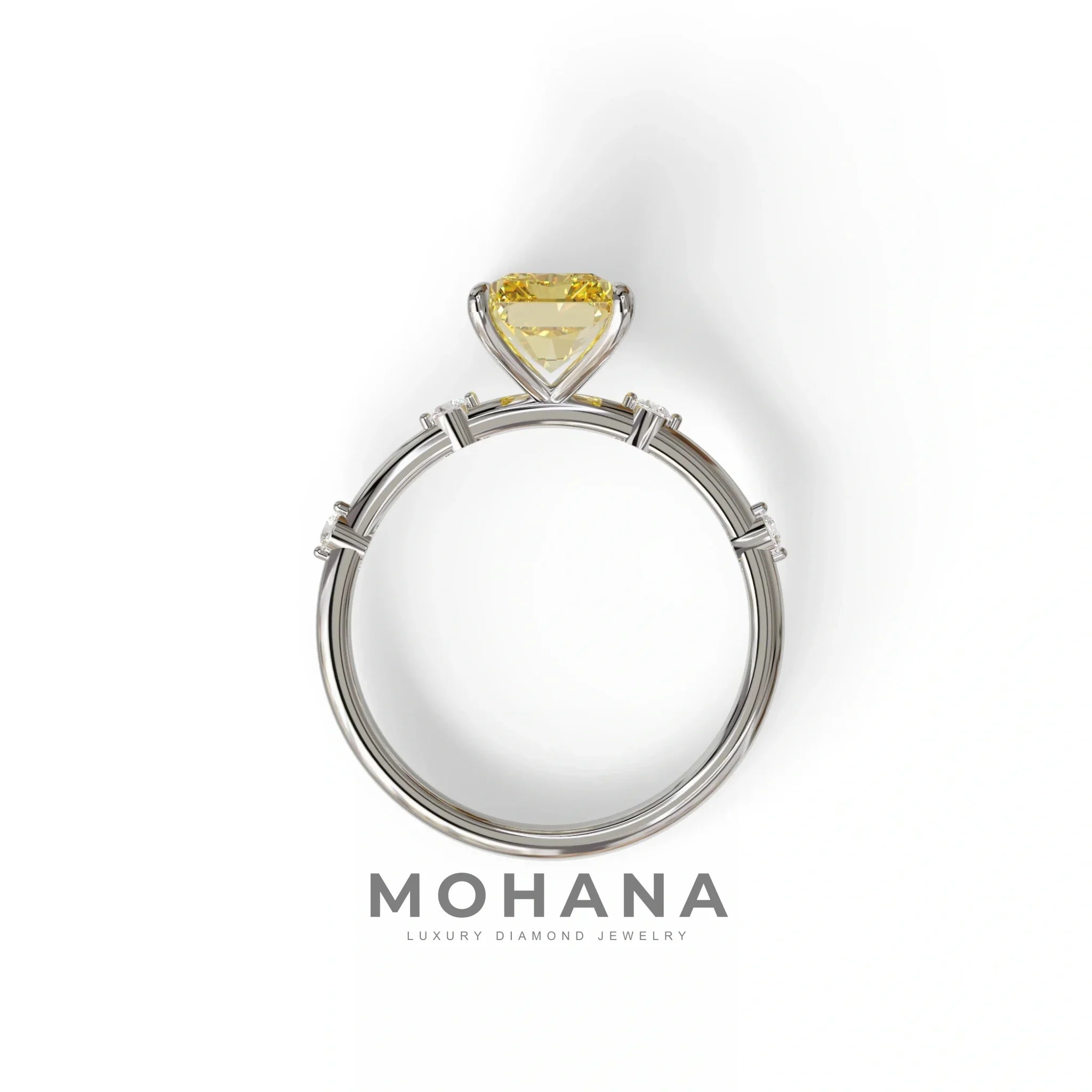 2 Ct Fancy Vivid Yellow Radiant Cut Lab Grown Diamond Engagement Ring | Space-Chanel Setting - Elaria