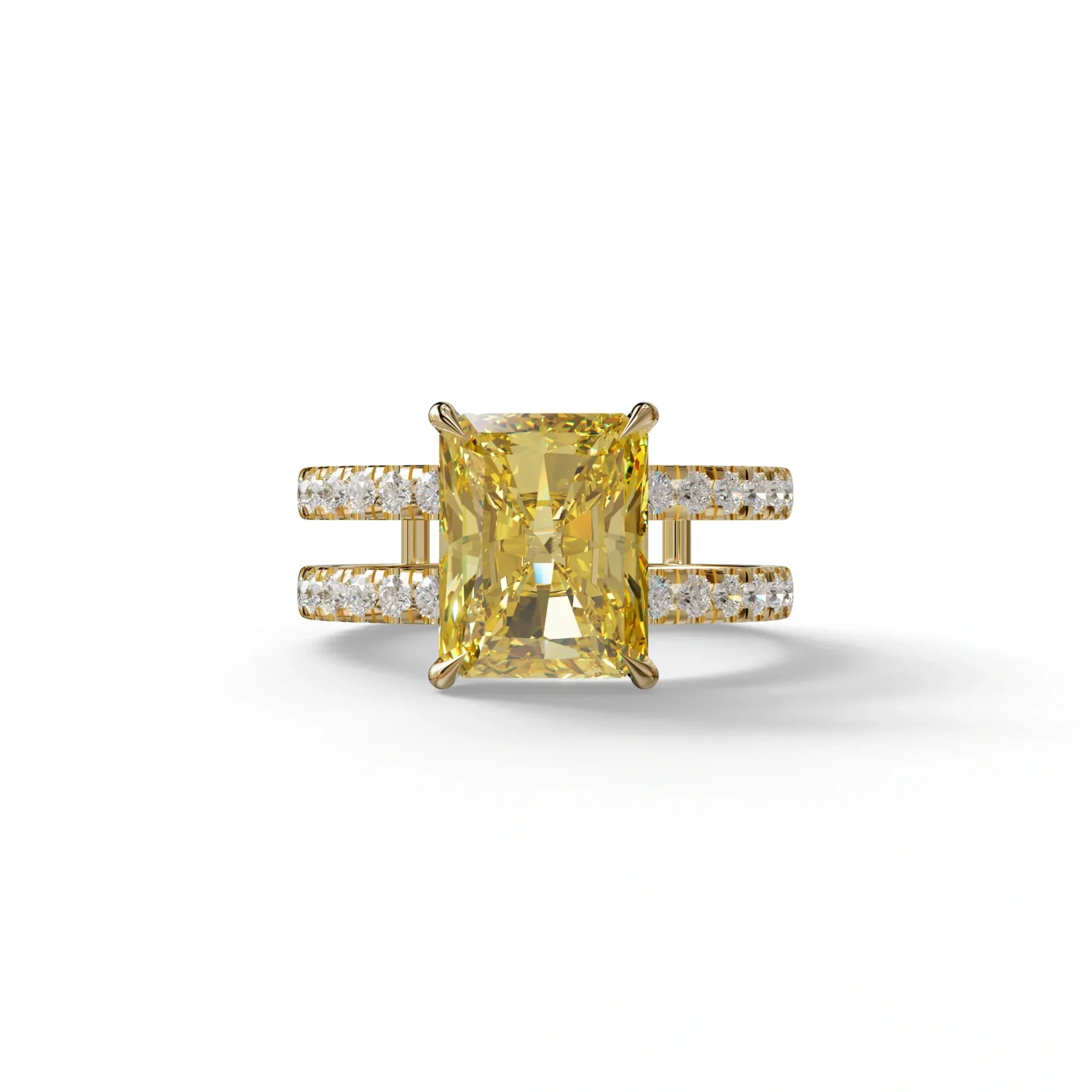 Fancy Yellow Radiant Cut Lab Diamond Engagement Ring | Double Band Hidden Halo - Billie - 10K Solid Gold / Yellow Gold