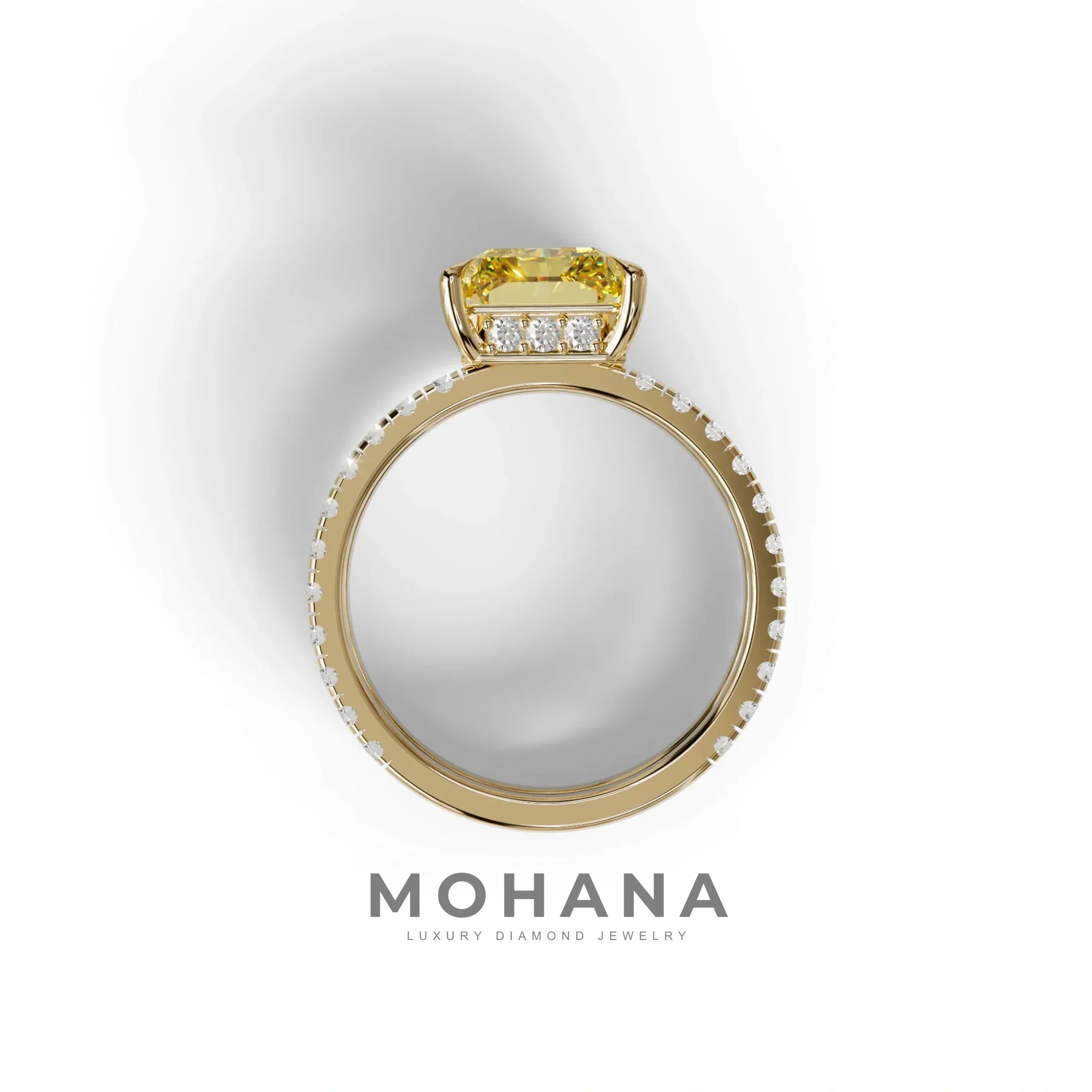 Fancy Yellow Radiant Cut Lab Diamond Engagement Ring | Double Band Hidden Halo - Billie