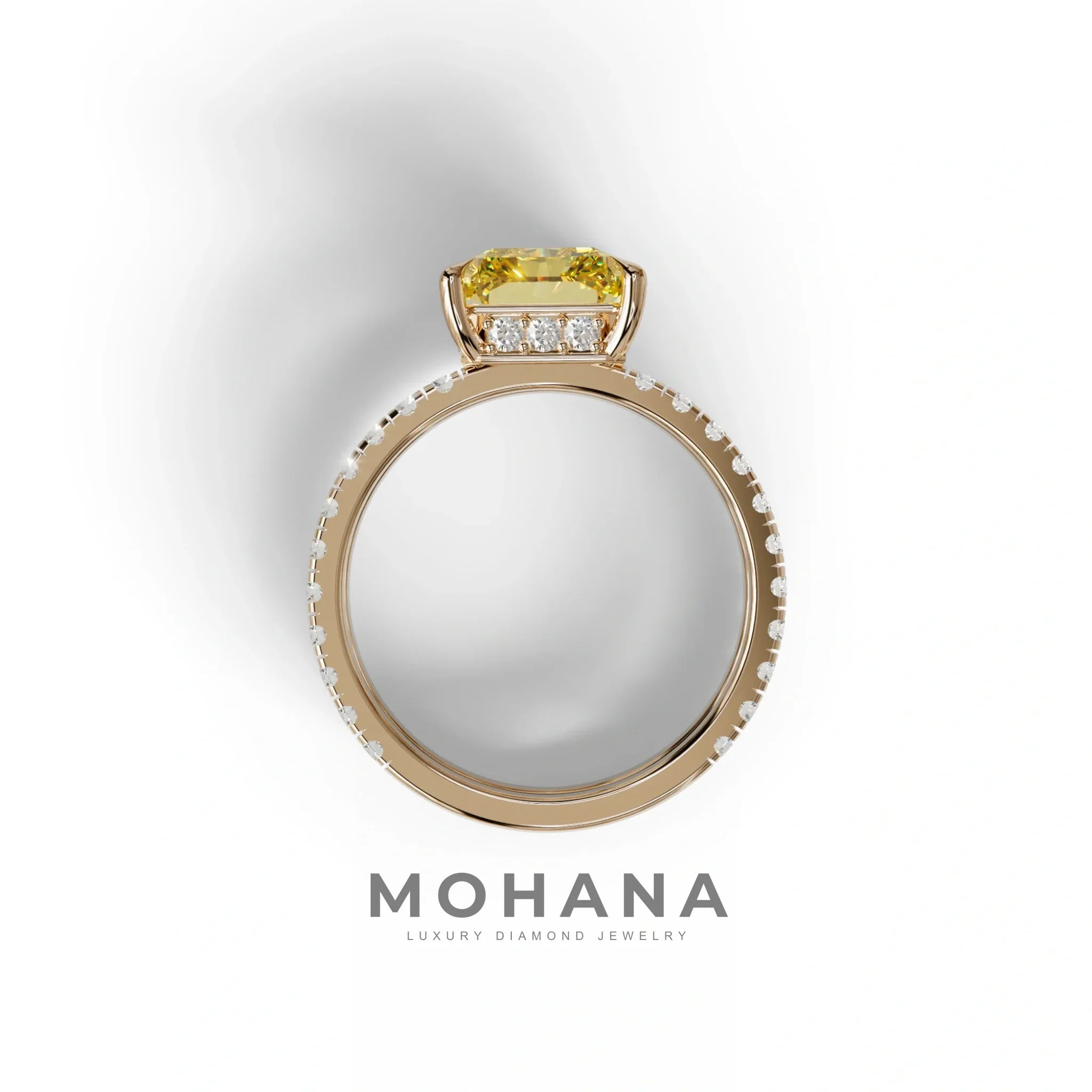 Fancy Yellow Radiant Cut Lab Diamond Engagement Ring | Double Band Hidden Halo - Billie