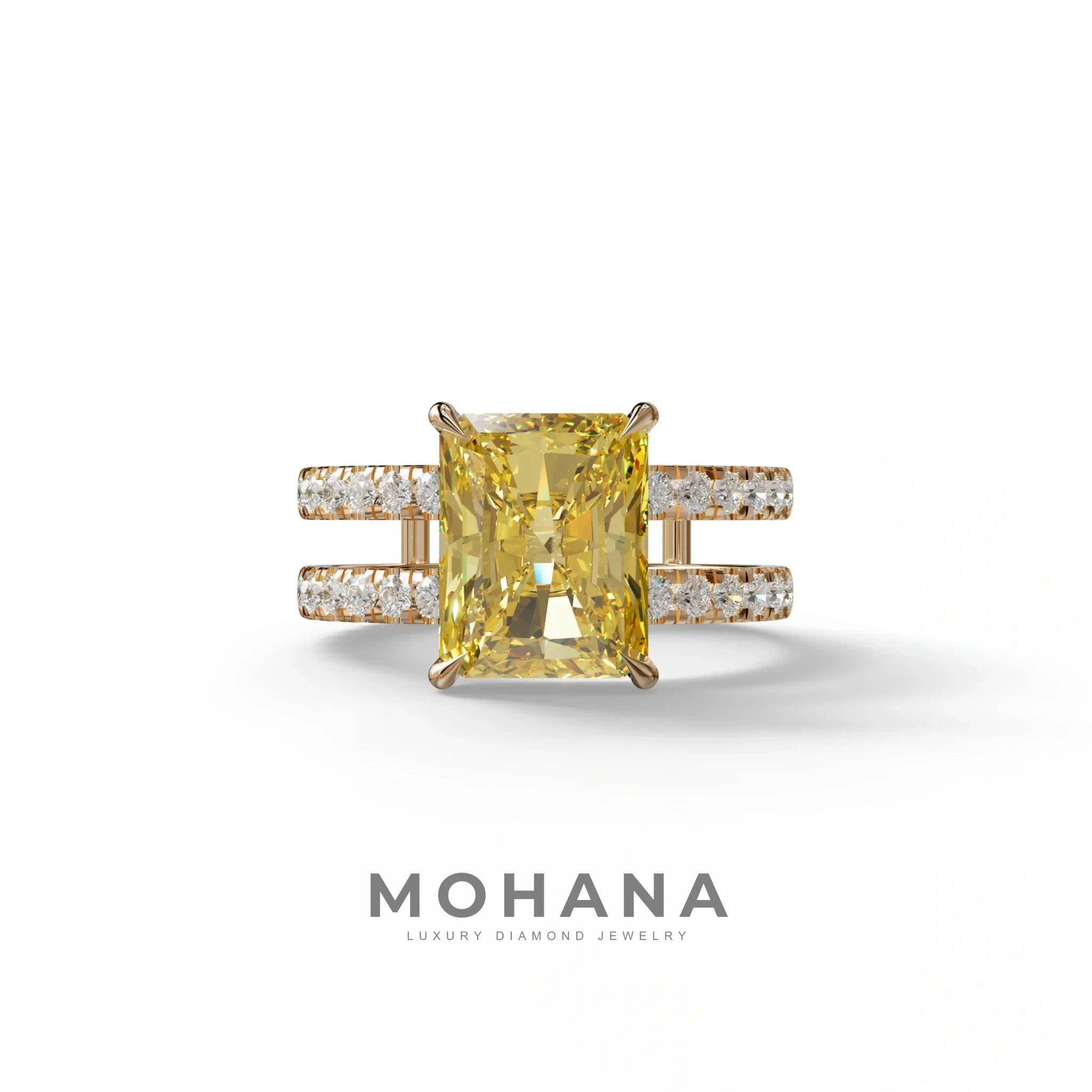 Fancy Yellow Radiant Cut Lab Diamond Engagement Ring | Double Band Hidden Halo - Billie - 10K Solid Gold / Rose Gold