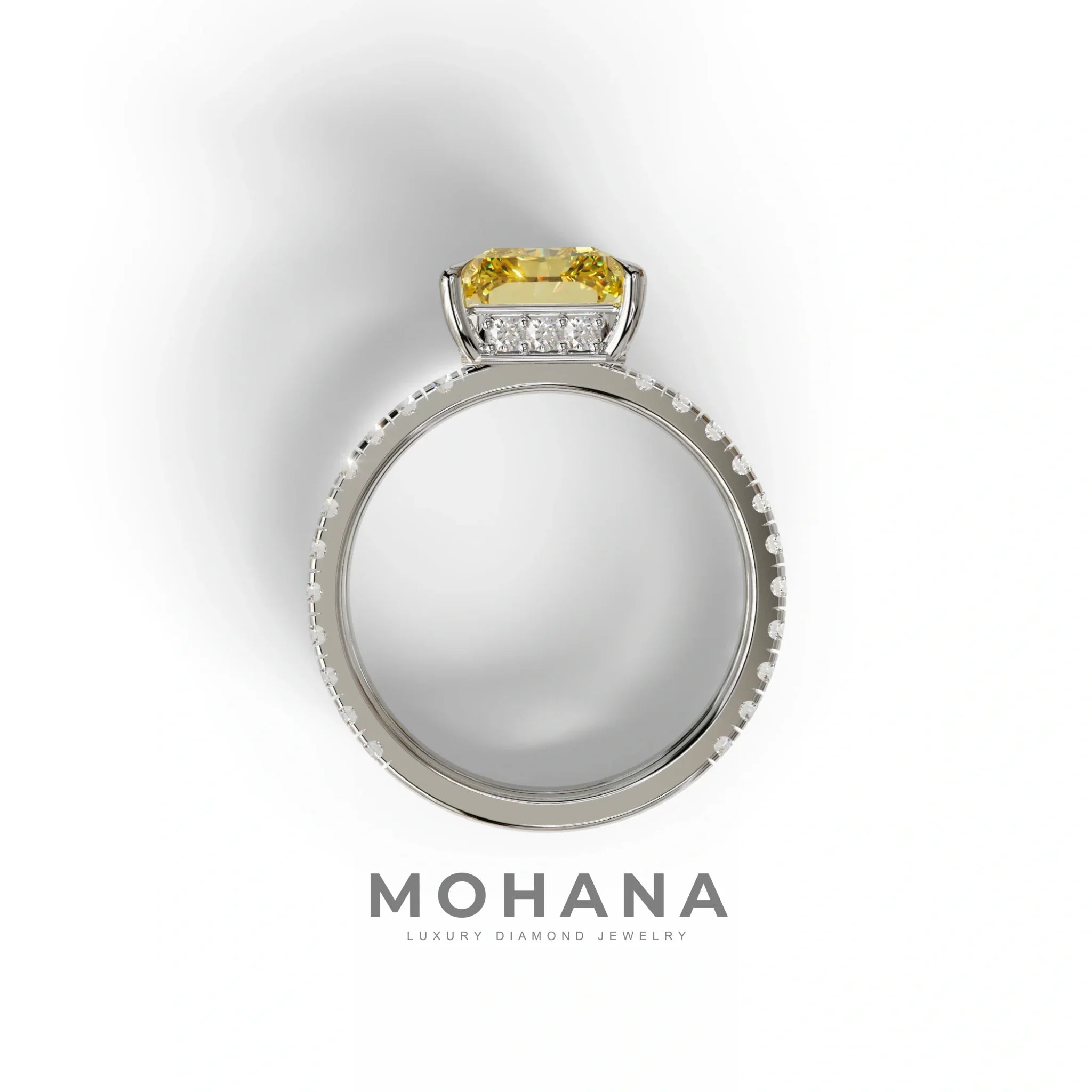 Fancy Yellow Radiant Cut Lab Diamond Engagement Ring | Double Band Hidden Halo - Billie