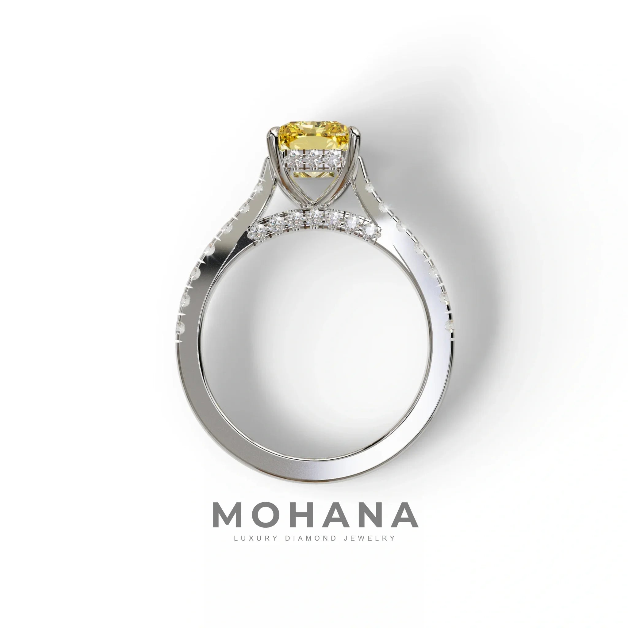 2 Carat Yellow Radiant Cut Halo & Pave Lab Grown Diamond Ring- Asphalt