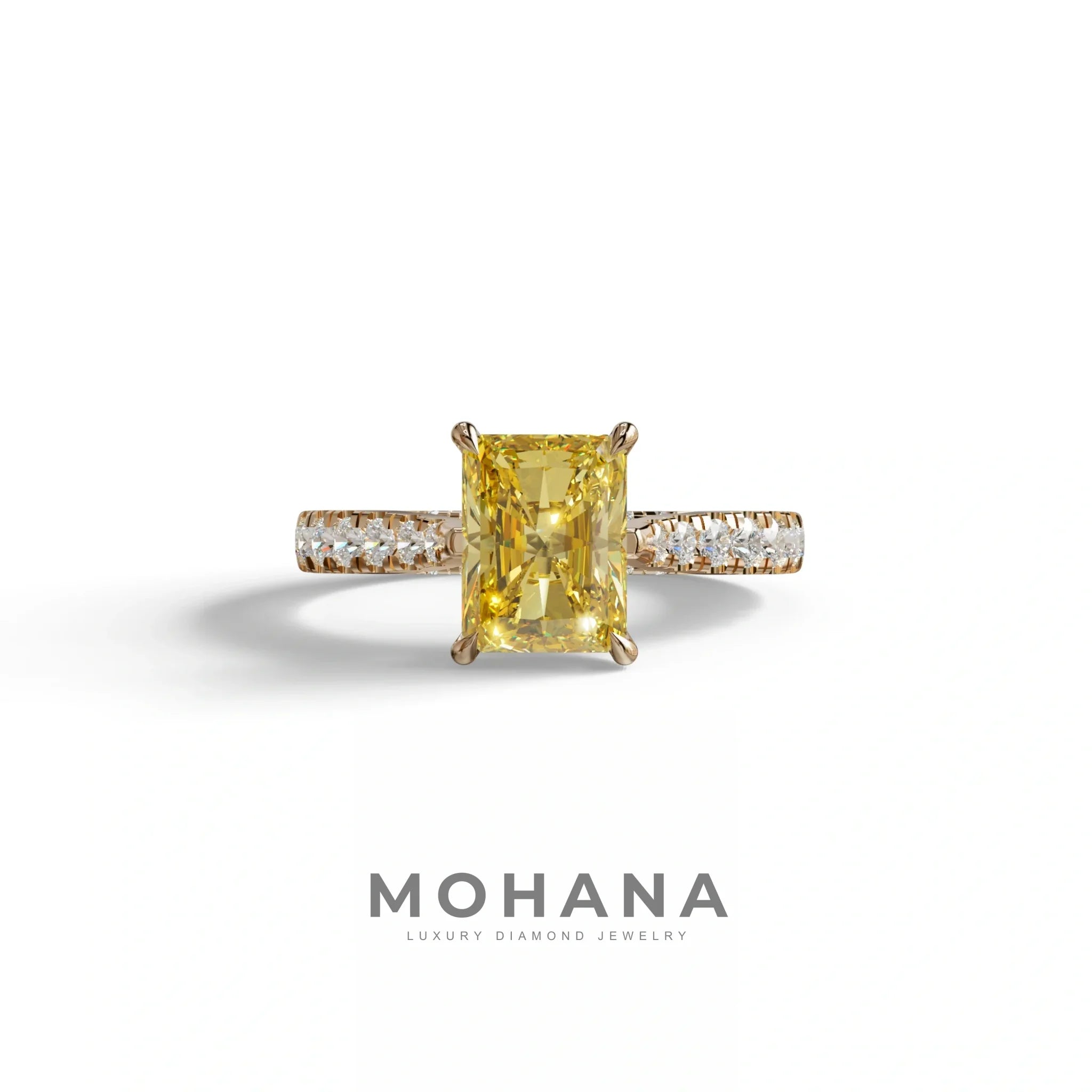 2 Carat Yellow Radiant Cut Halo & Pave Lab Grown Diamond Ring- Asphalt