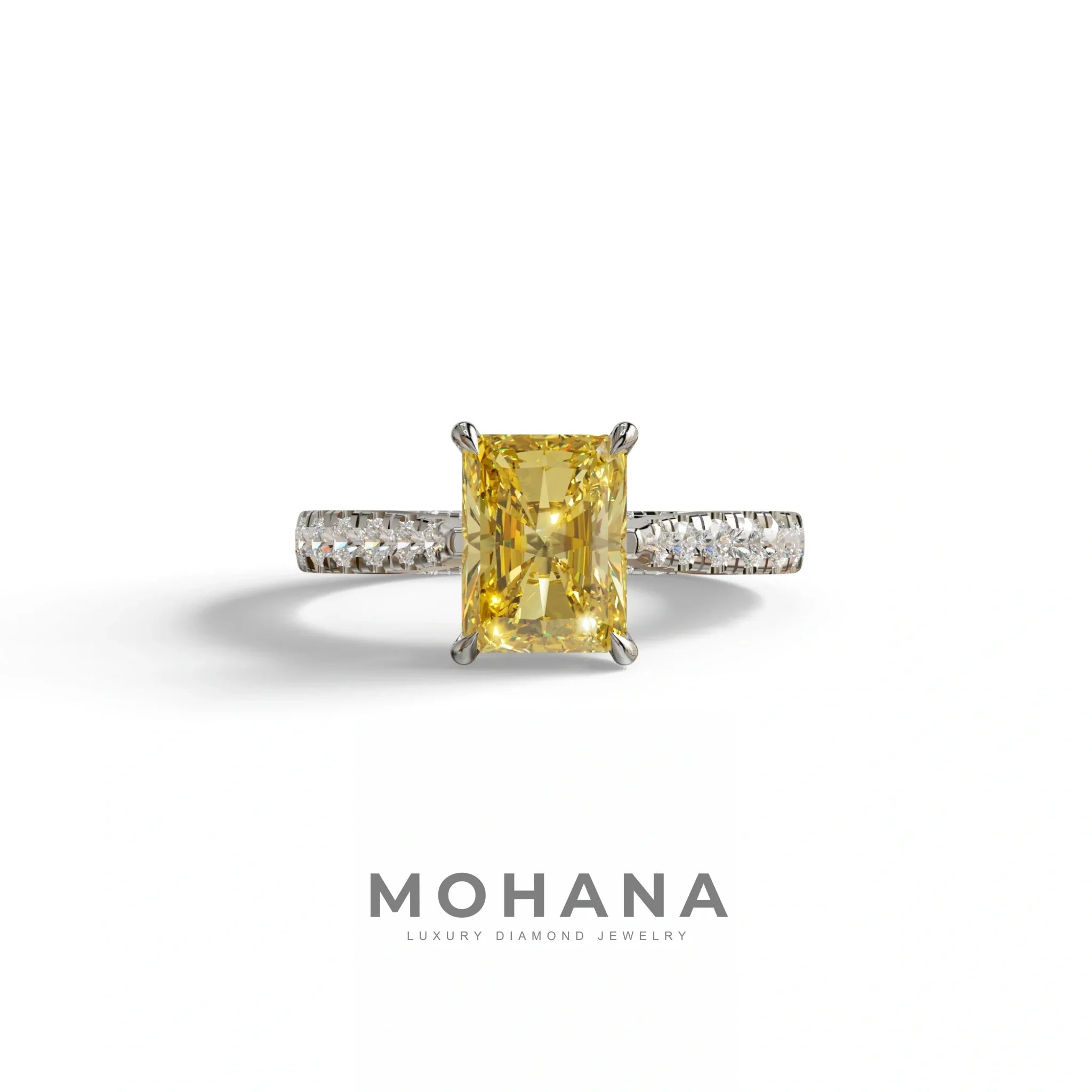 2 Carat Yellow Radiant Cut Halo & Pave Lab Grown Diamond Ring- Asphalt