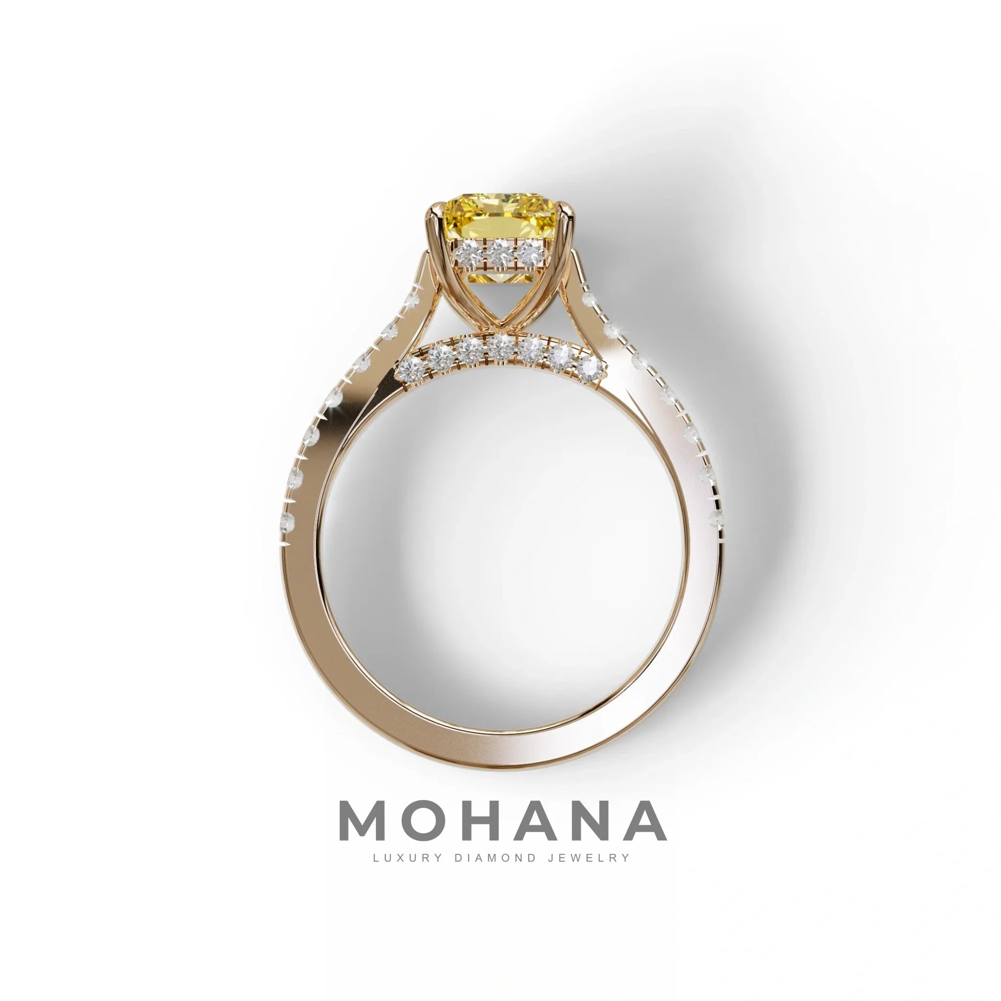 2 Carat Yellow Radiant Cut Halo & Pave Lab Grown Diamond Ring- Asphalt
