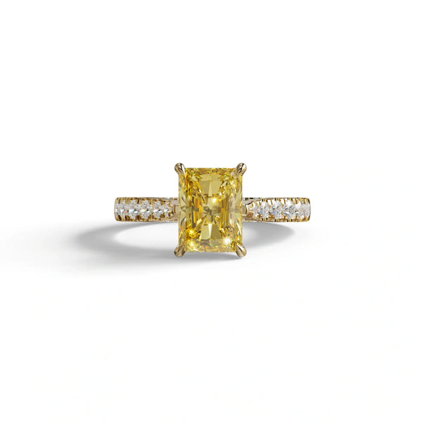 2 Carat Yellow Lab Grown Diamond Engagement Ring – Radiant Cut Hidden Halo