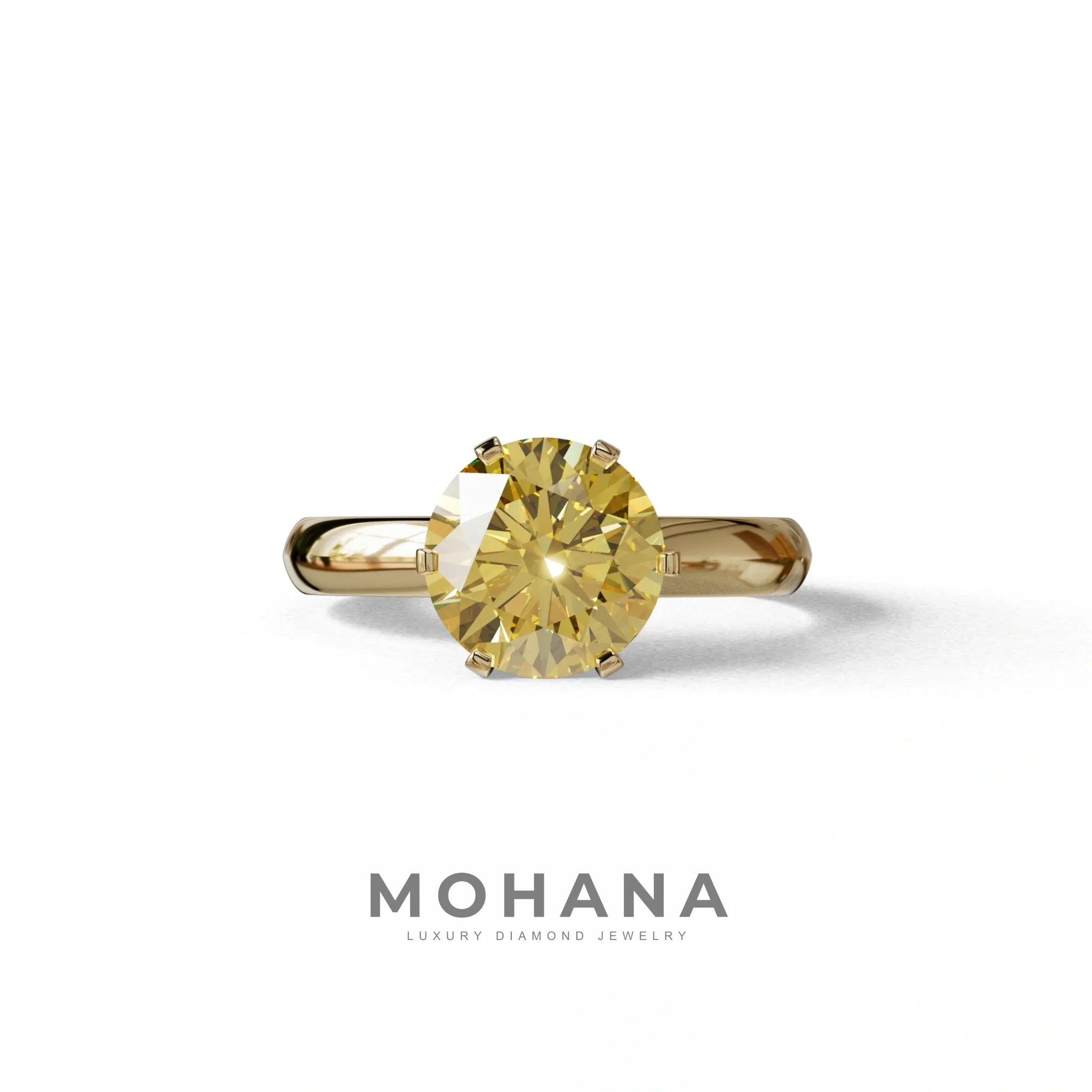 2 Carat Yellow Round Cut Solitaire Lab Diamond Ring - Fury - 10K Solid Gold / Yellow Gold