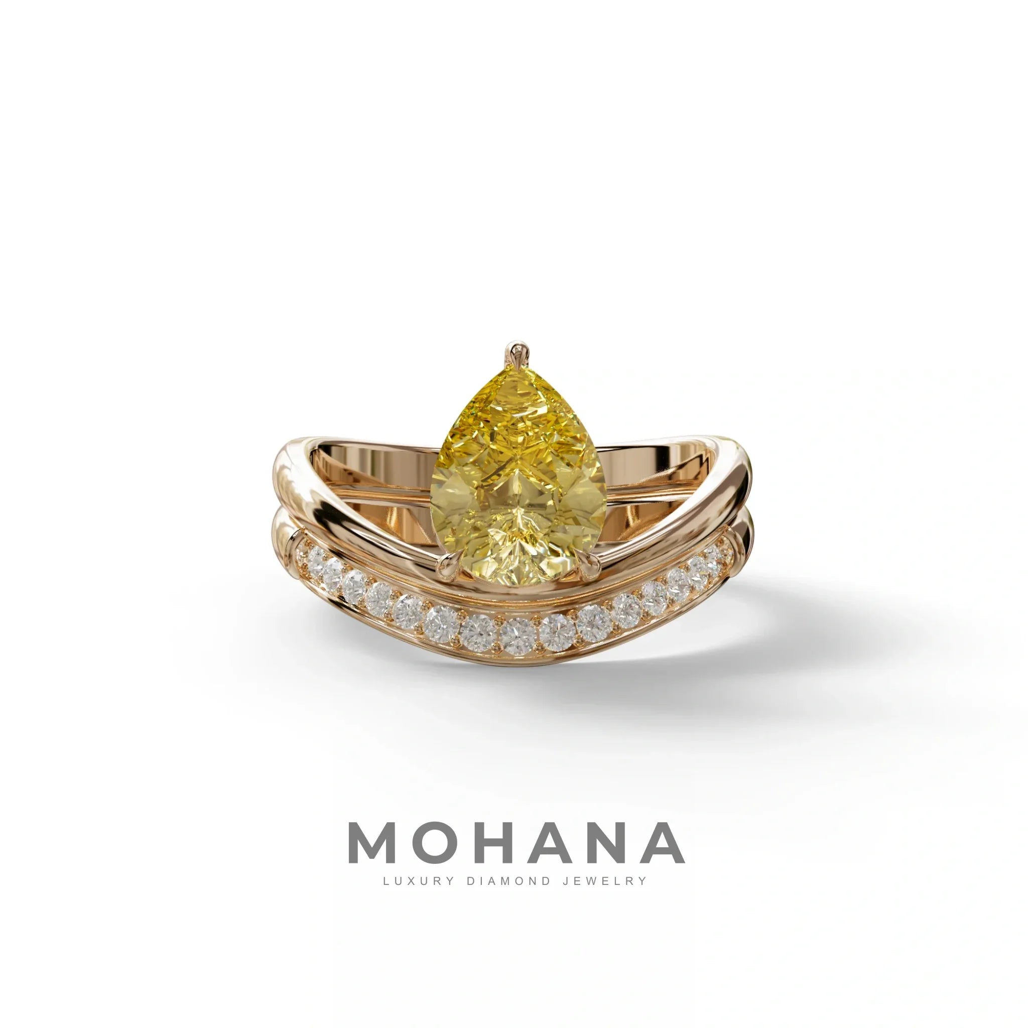 2 Carat Yellow Color Lab Diamond Wedding Ring set - Gemini - 10K Solid Gold / Rose Gold