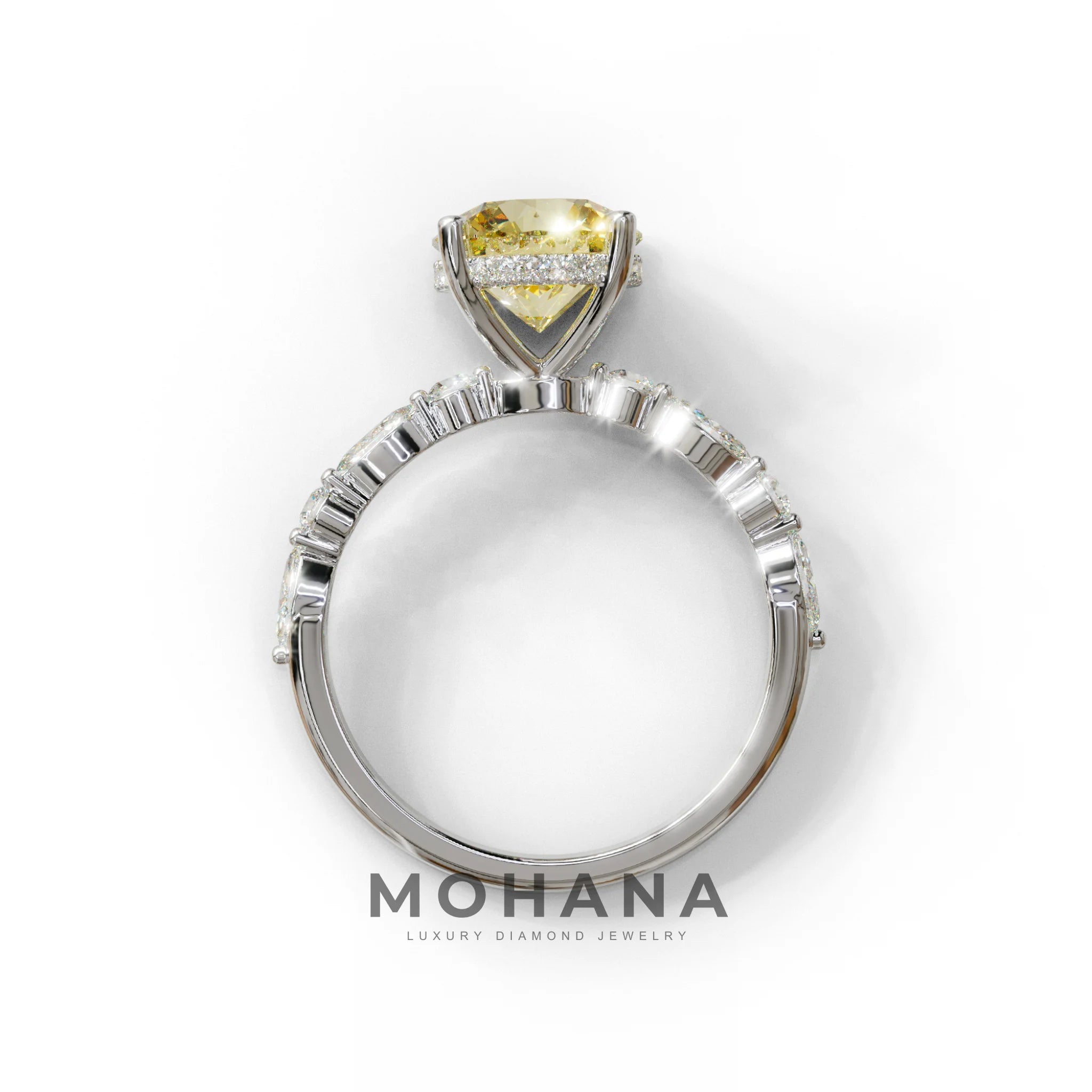 2 Carat Yellow Round Cut Hidden Halo & Pave Set Lab Diamond Ring - Pure Origin