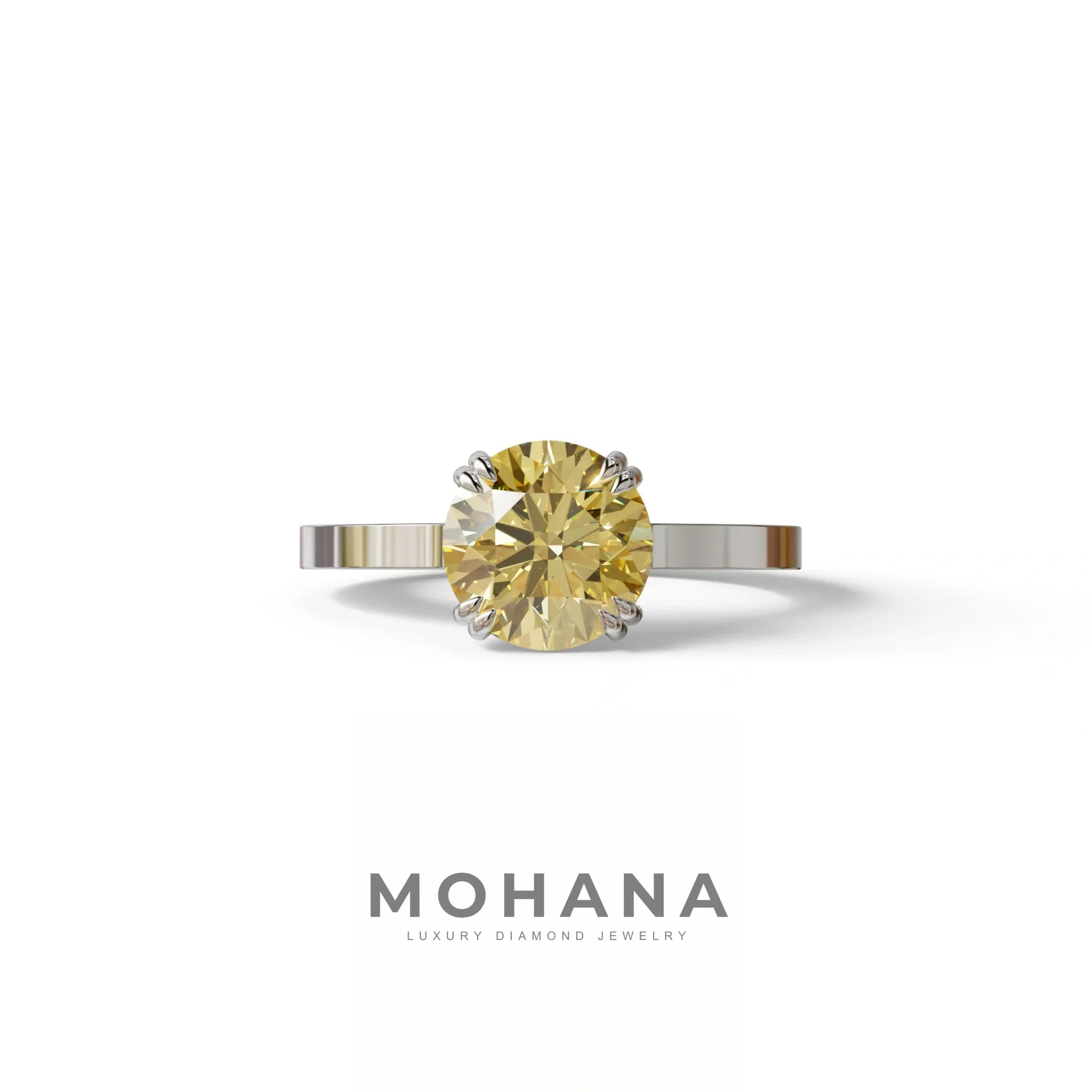 2 Carat Yellow Round Cut Hidden Halo Lab Diamond Engagement Ring - Maeve - 10K Solid Gold / White Gold