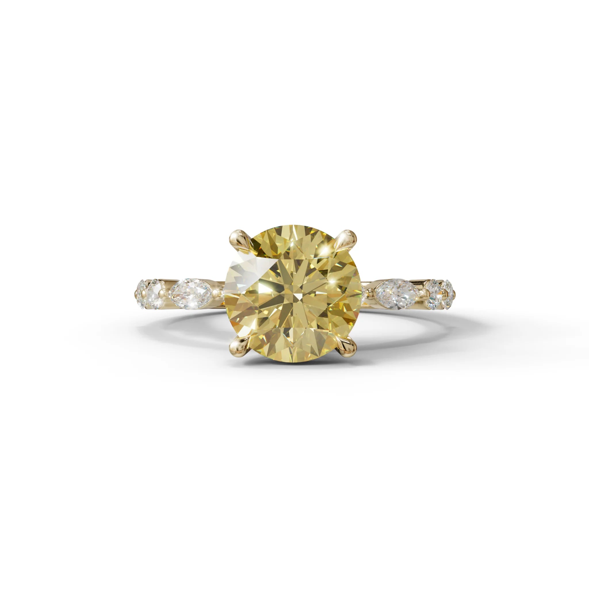 2 Carat Yellow Round Cut Hidden Halo & Pave Set Lab Diamond Ring - Pure Origin - 10K Solid Gold / Yellow Gold