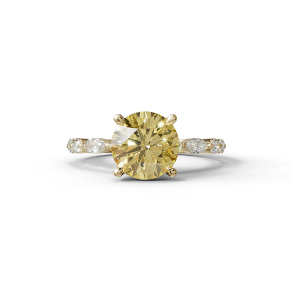 2 Carat Yellow Lab Grown Diamond Engagement Ring – Round Cut Hidden Halo
