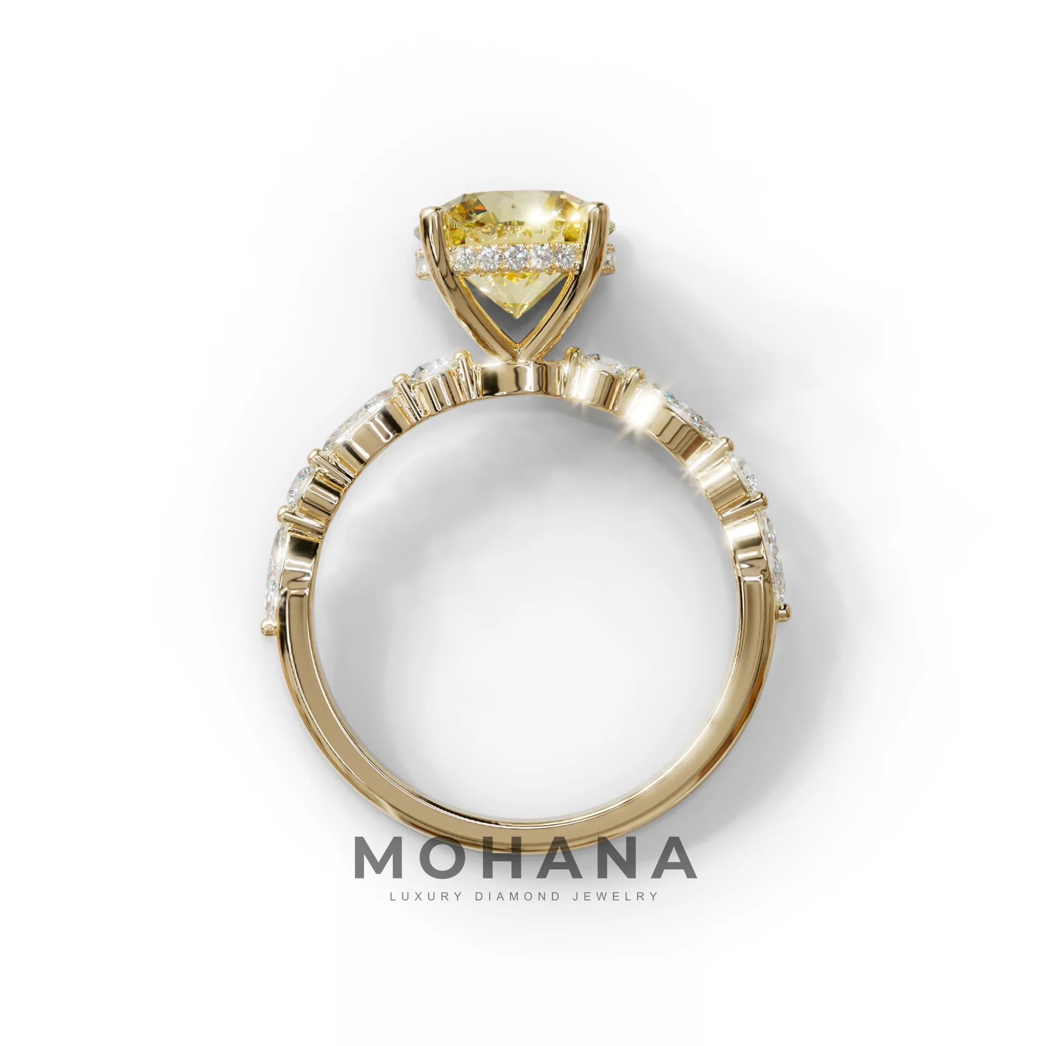 2 Carat Yellow Round Cut Hidden Halo & Pave Set Lab Diamond Ring - Pure Origin