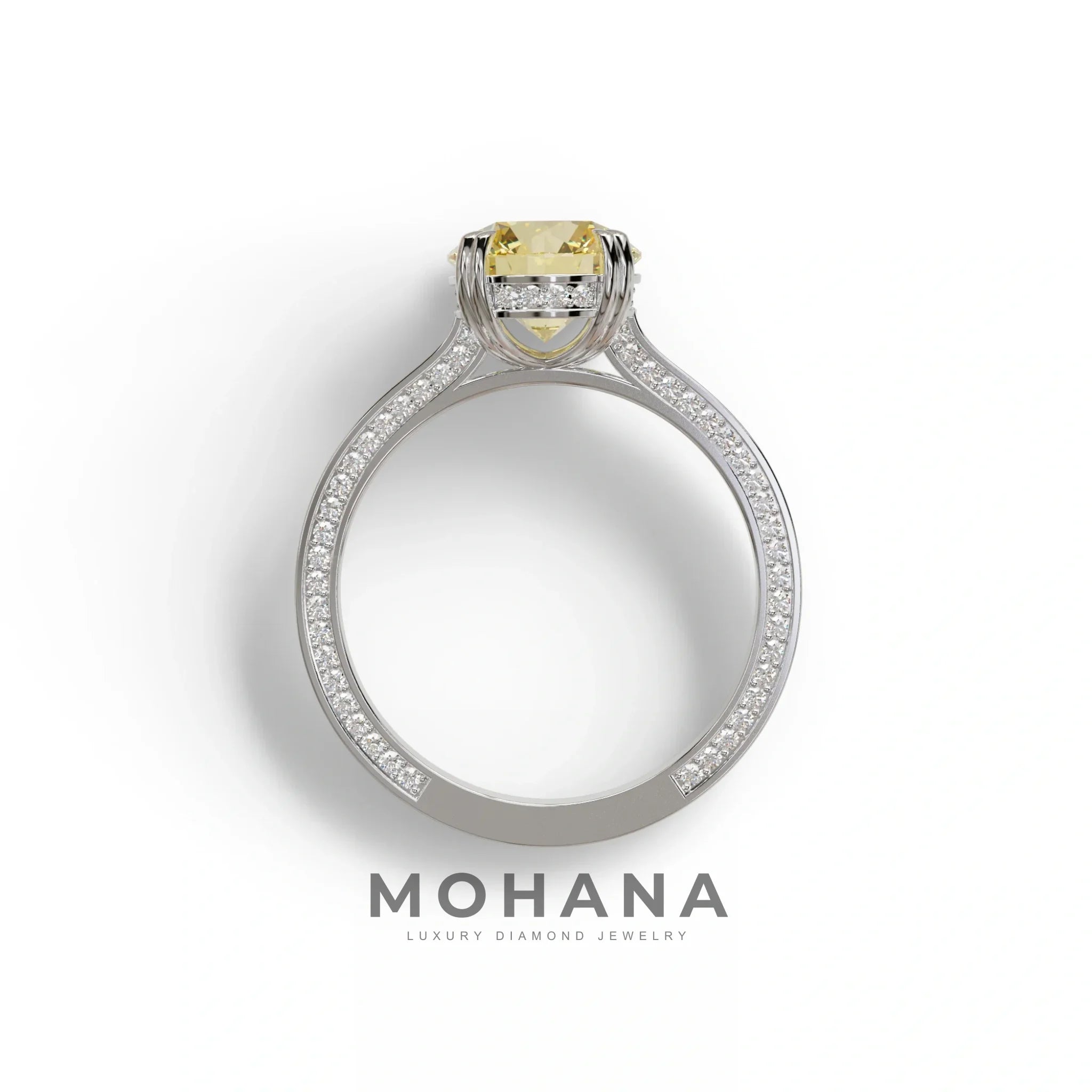 2 Carat Yellow Round Cut Hidden Halo Lab Diamond Engagement Ring - Maeve