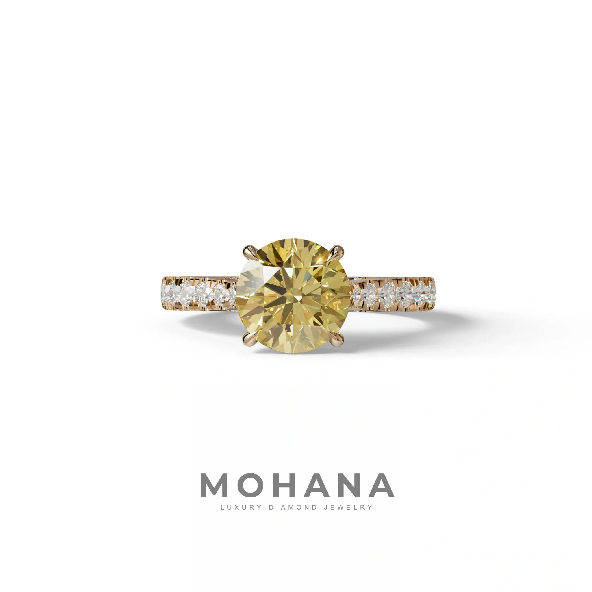2 Carat Round Cut Yellow Lab Grown Diamond Engagement Ring | Hidden Halo & Pave - Brilliant - 10K Solid Gold / Rose Gold