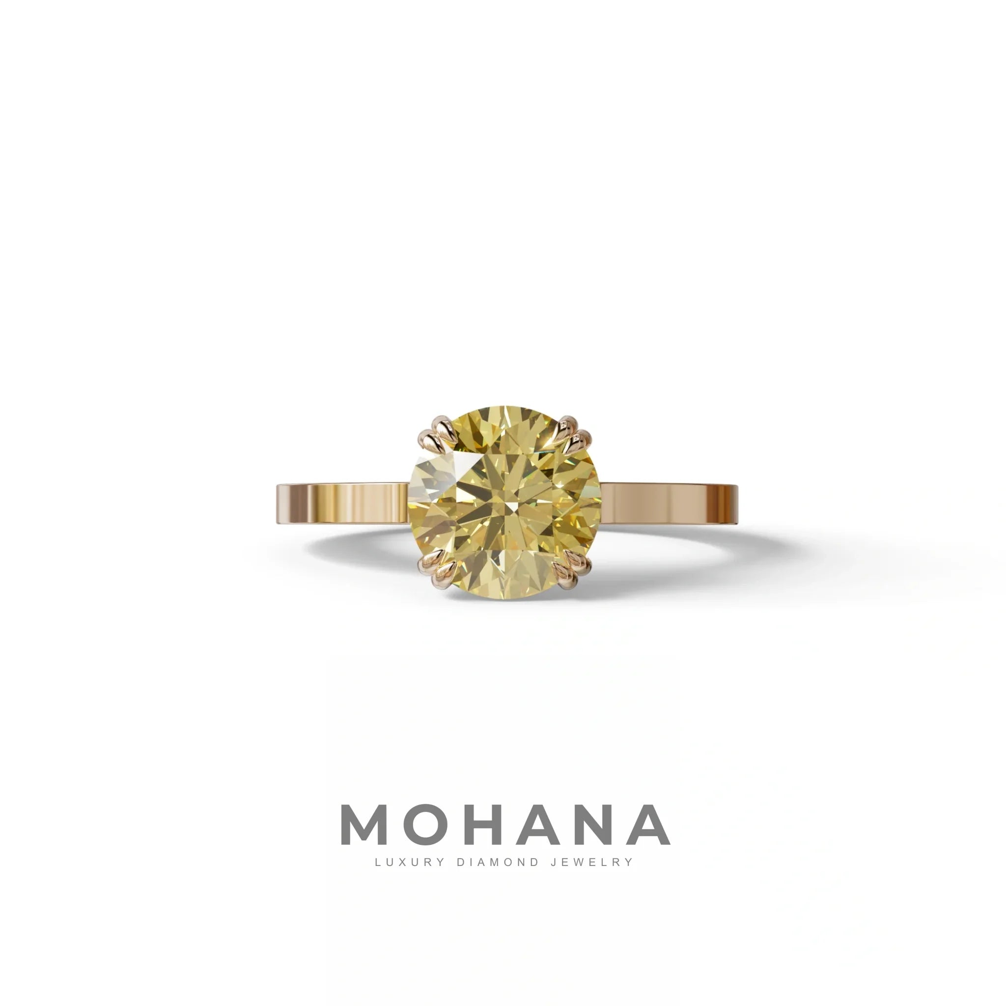 2 Carat Yellow Round Cut Hidden Halo Lab Diamond Engagement Ring - Maeve - 10K Solid Gold / Rose Gold